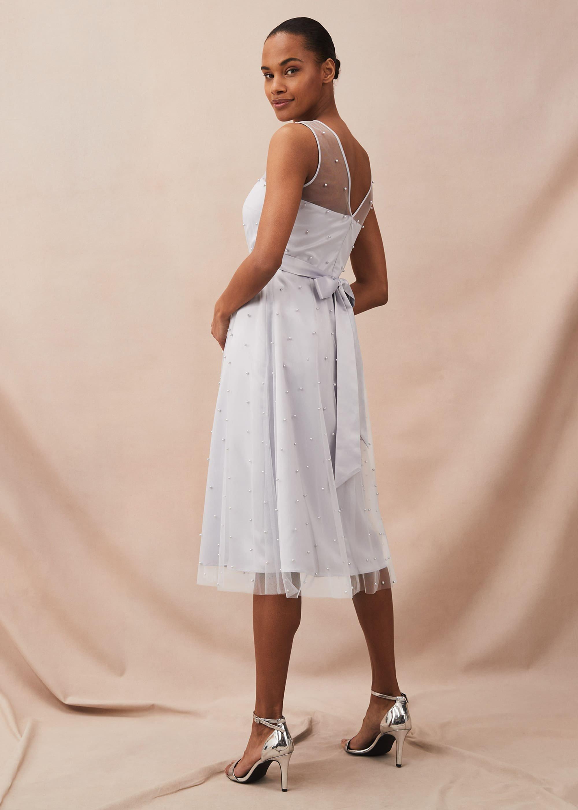 Evadine Pearl Embellished Tulle Dress