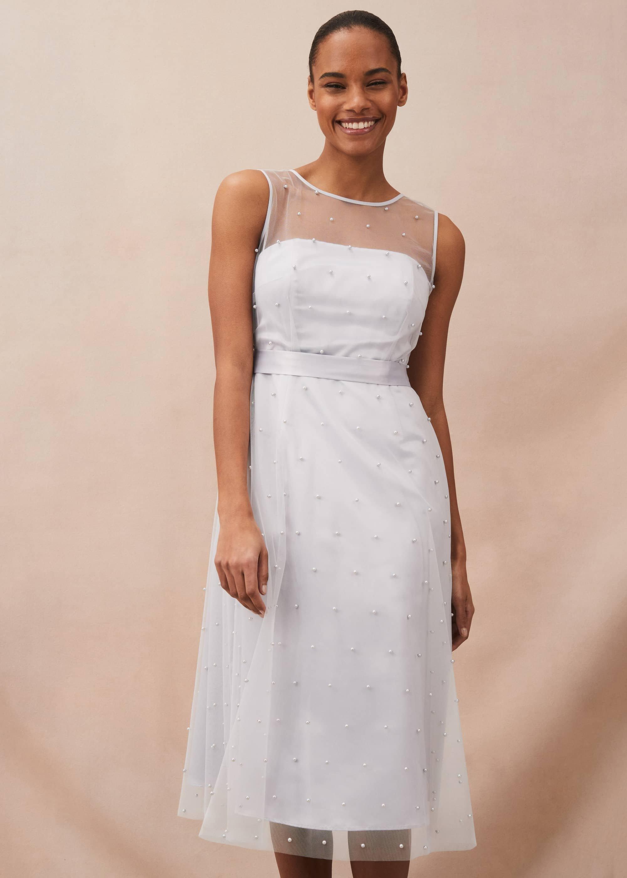 Evadine Pearl Embellished Tulle Dress