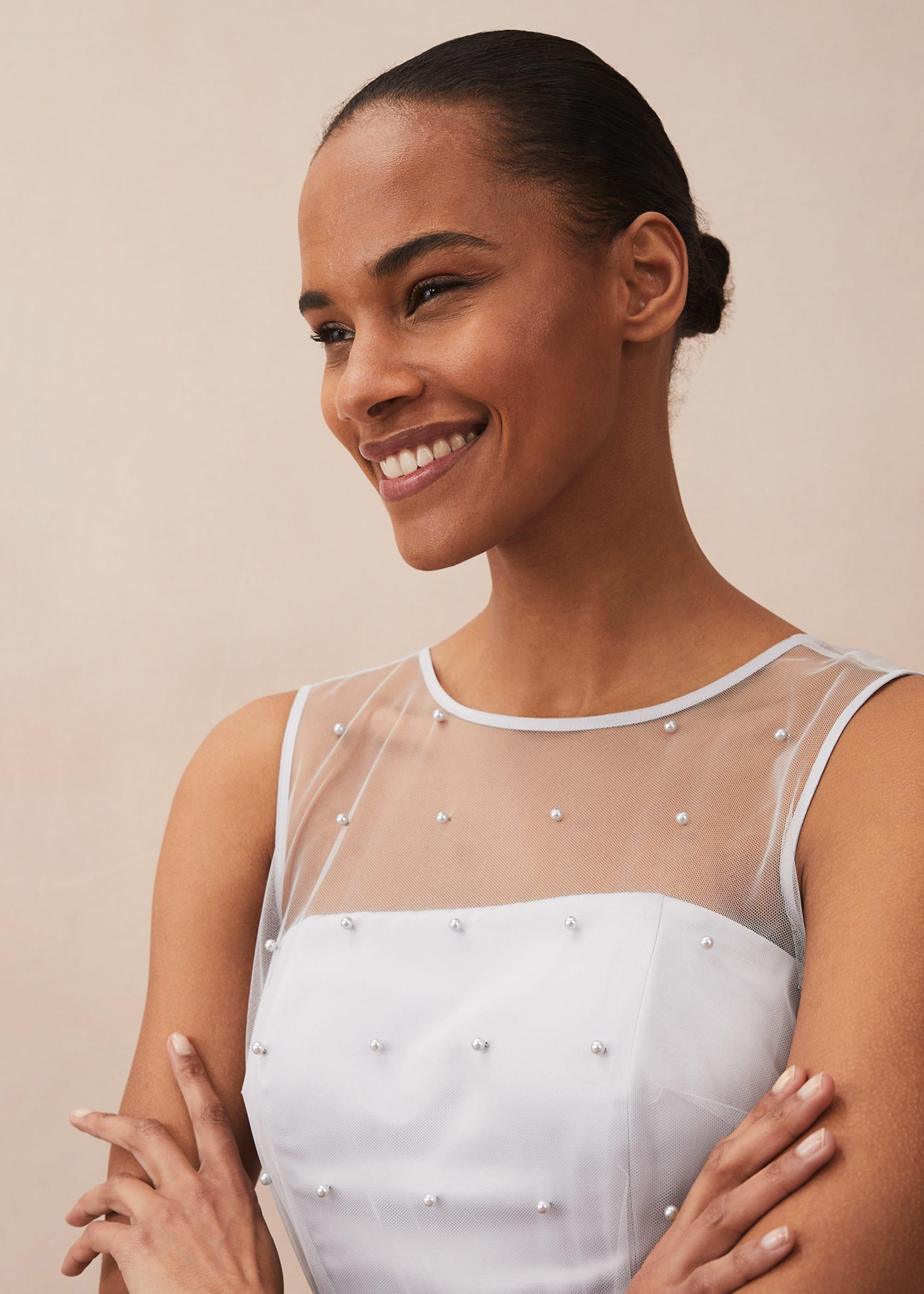 Evadine Pearl Embellished Tulle Dress