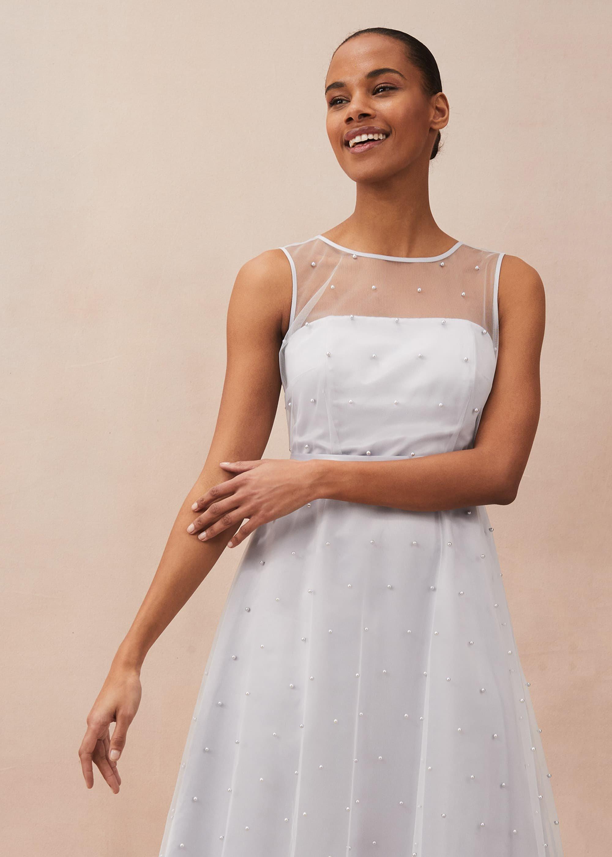 Evadine Pearl Embellished Tulle Dress