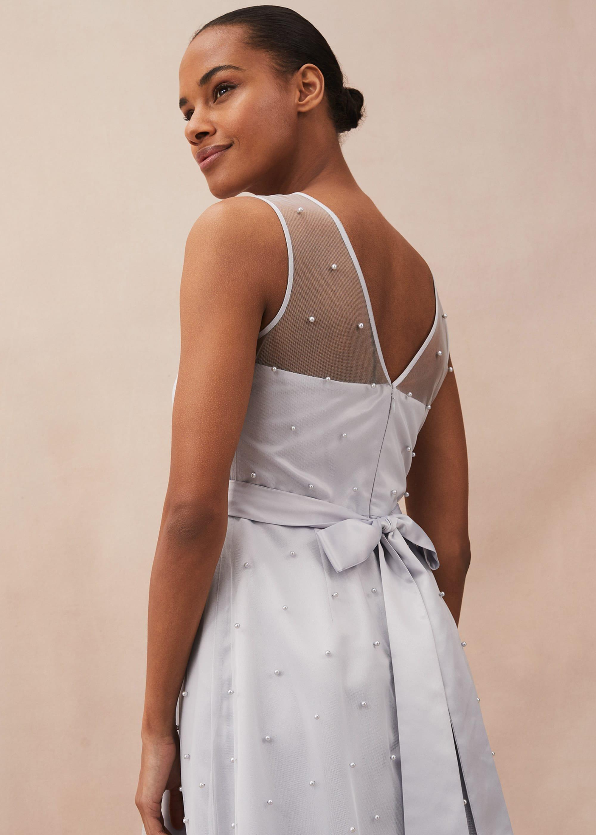 Evadine Pearl Embellished Tulle Dress