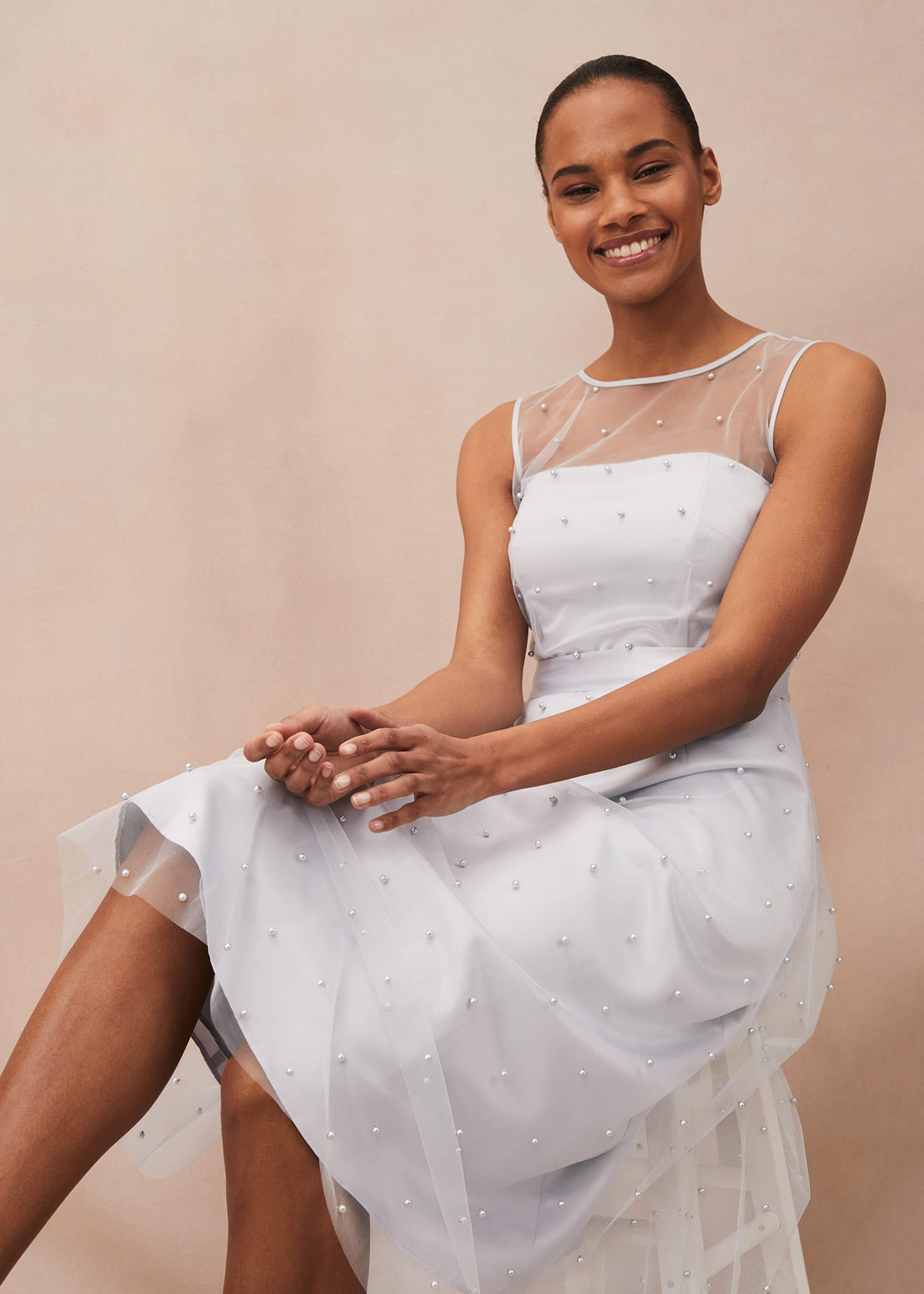 Evadine Pearl Embellished Tulle Dress