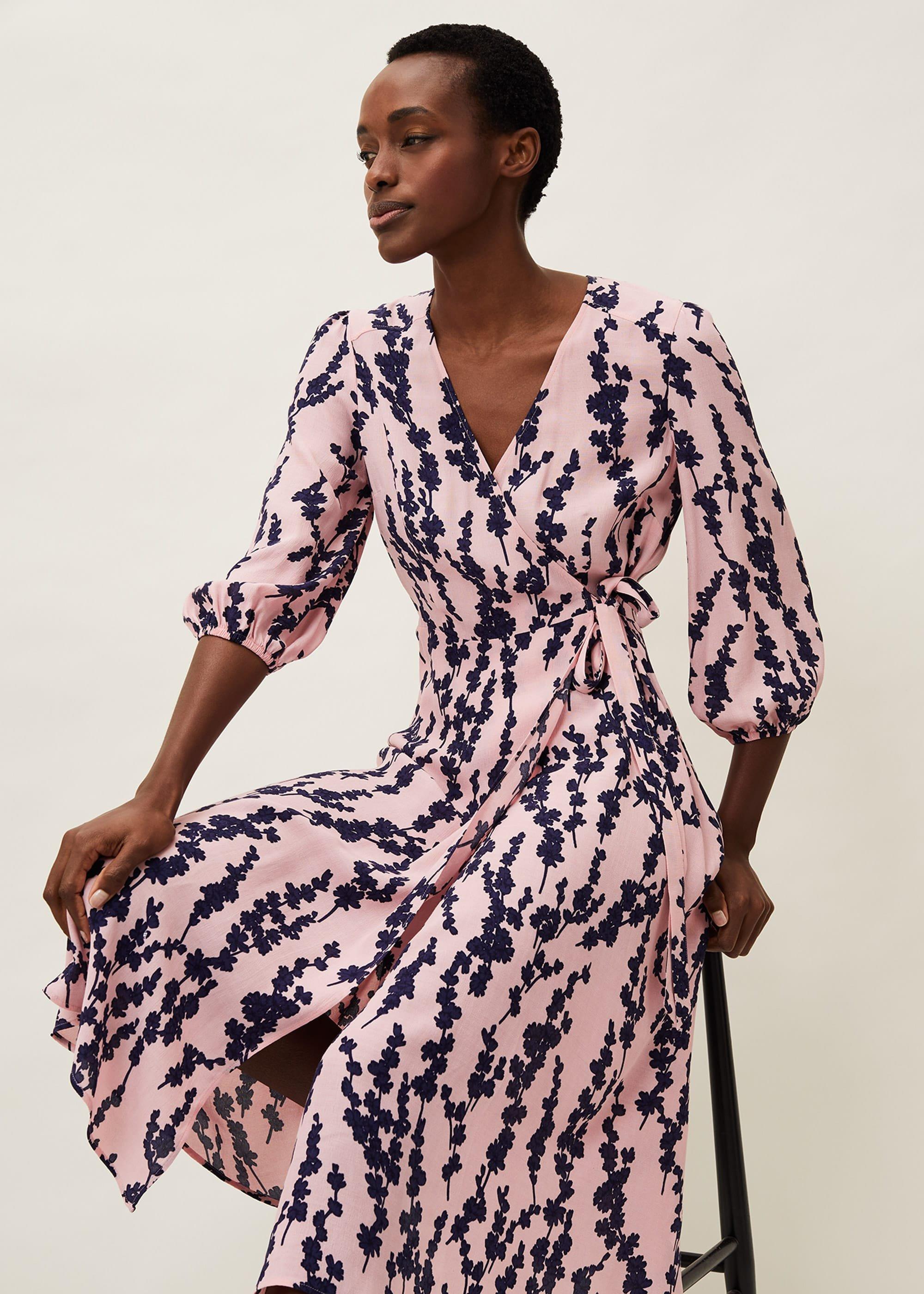 Jean Floral Midi Wrap Dress