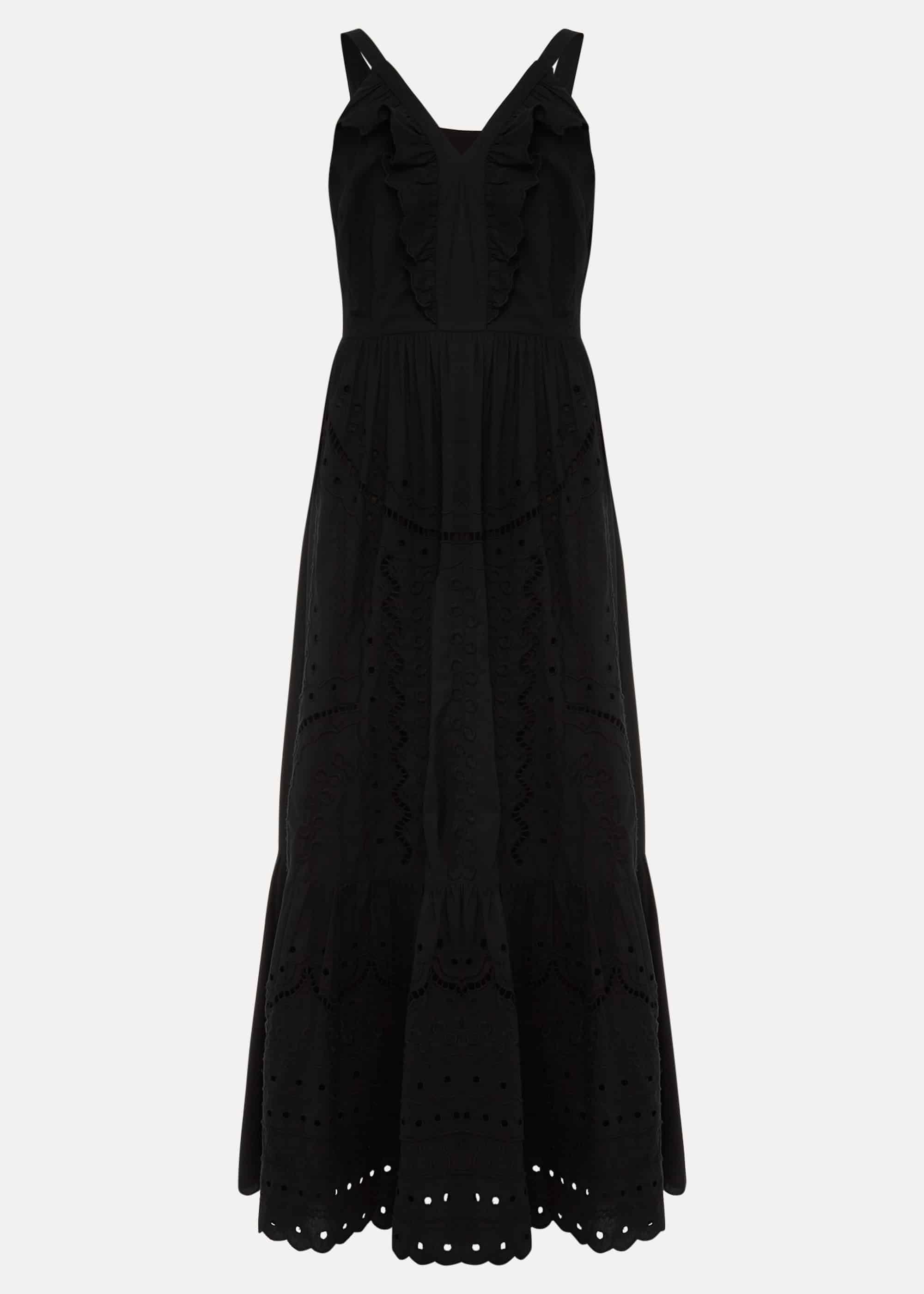 knee length dresses for ladies Threadbare Women's Black Broderie Anglaise Cami Strap Tiered Ladies' Maxi  Dress