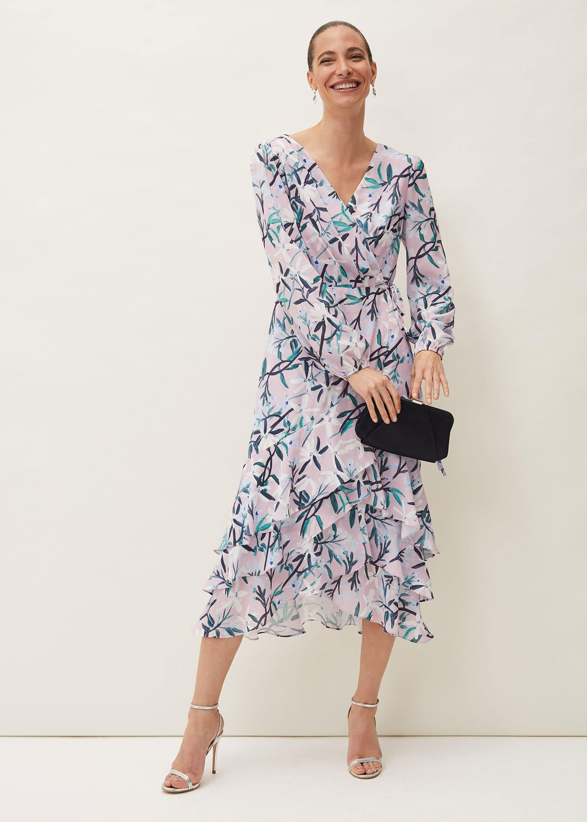Jenna Floral Long Sleeved V-Neck Midi Dress