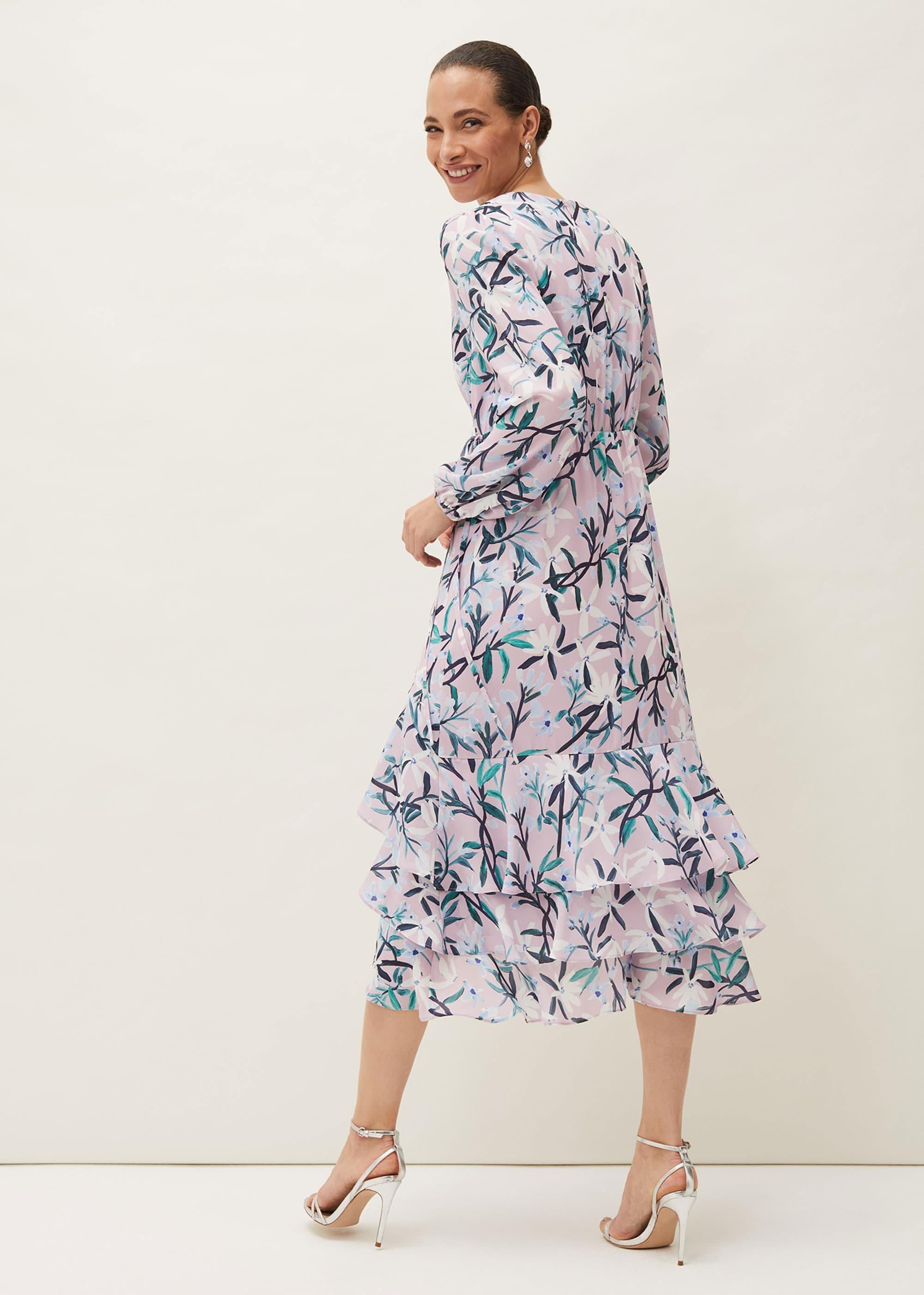 Jenna Floral Long Sleeved V-Neck Midi Dress