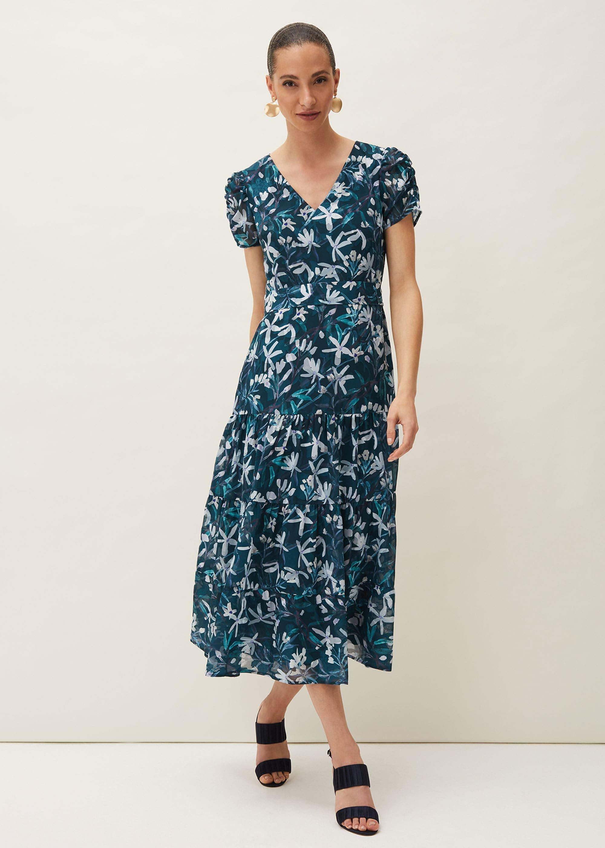 Lola Floral Short Sleeved V-Neck Midi Dress