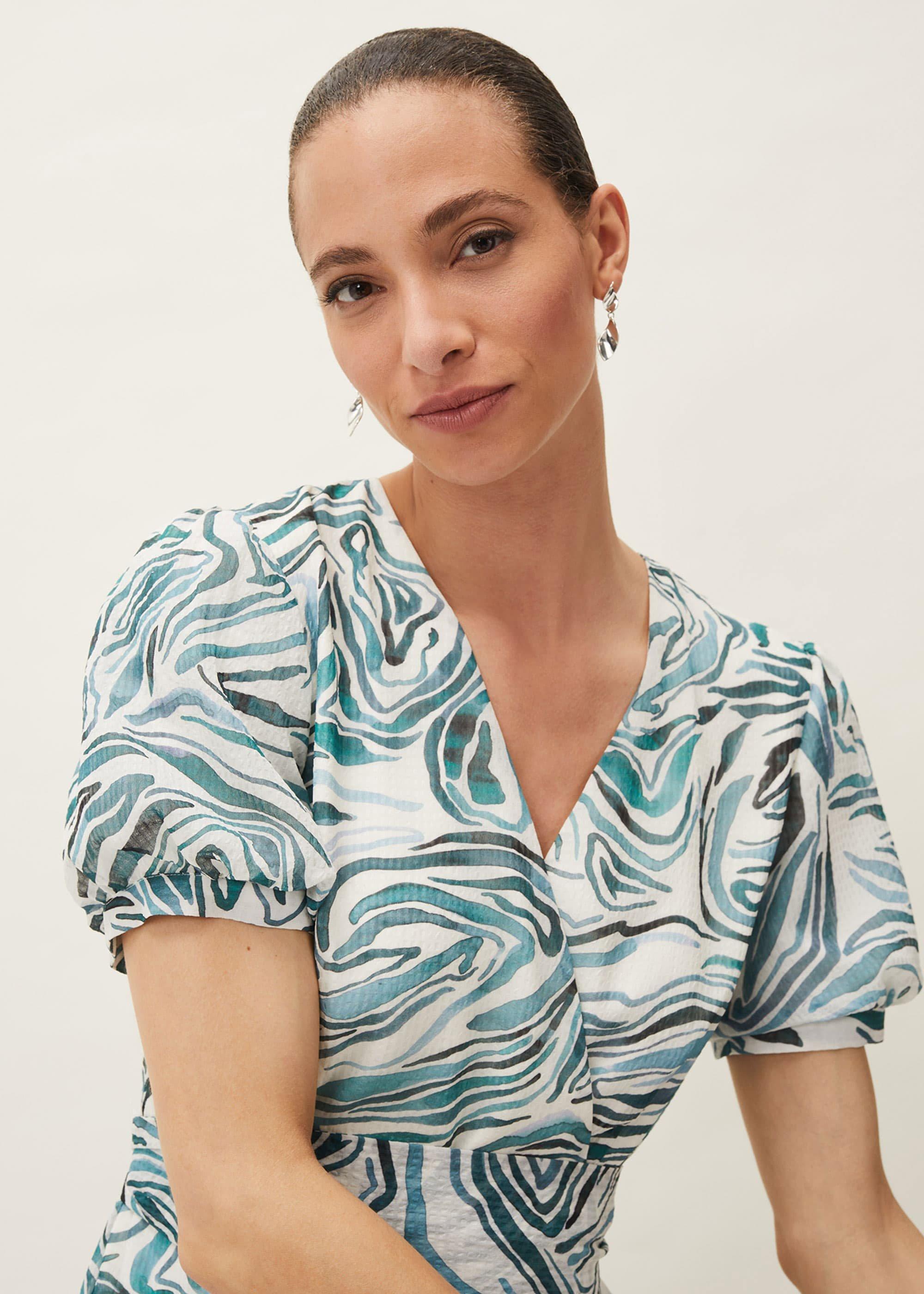 Iona Swirls Print Tiered Short Sleeved Midi Dress