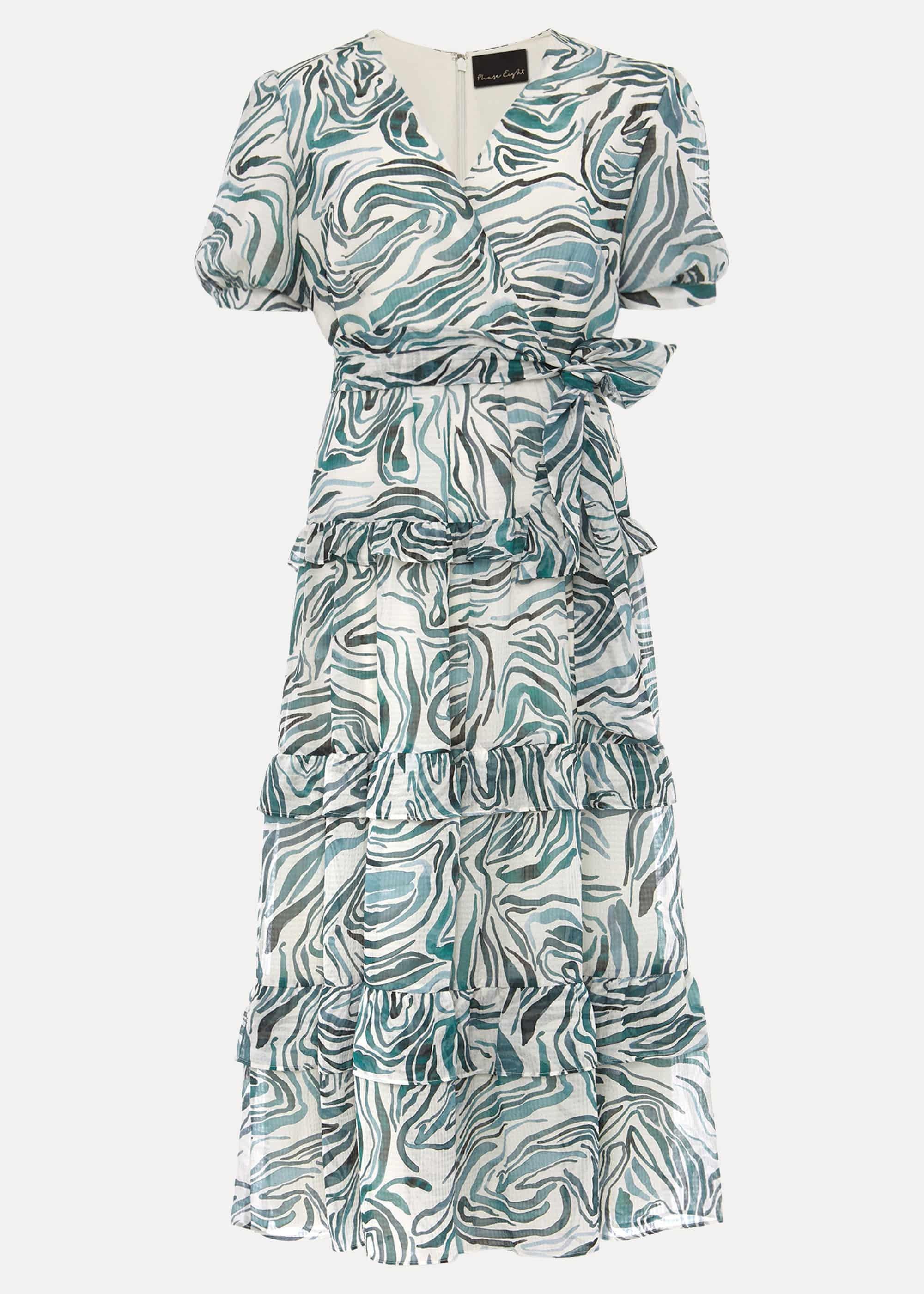 Iona Swirls Print Tiered Short Sleeved Midi Dress