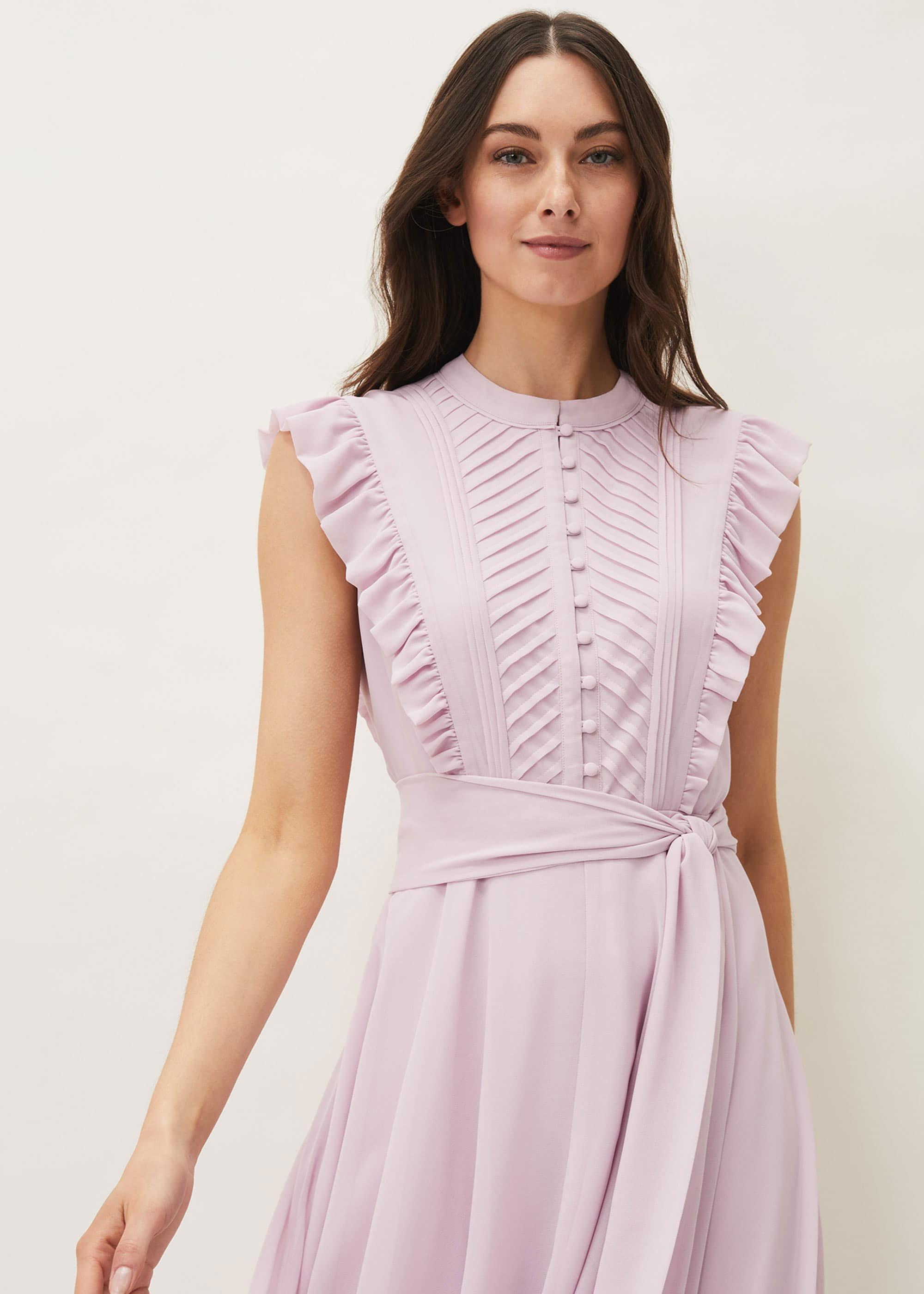 Iris Frill Pintuck Bodice Sleeveless Midi Dress