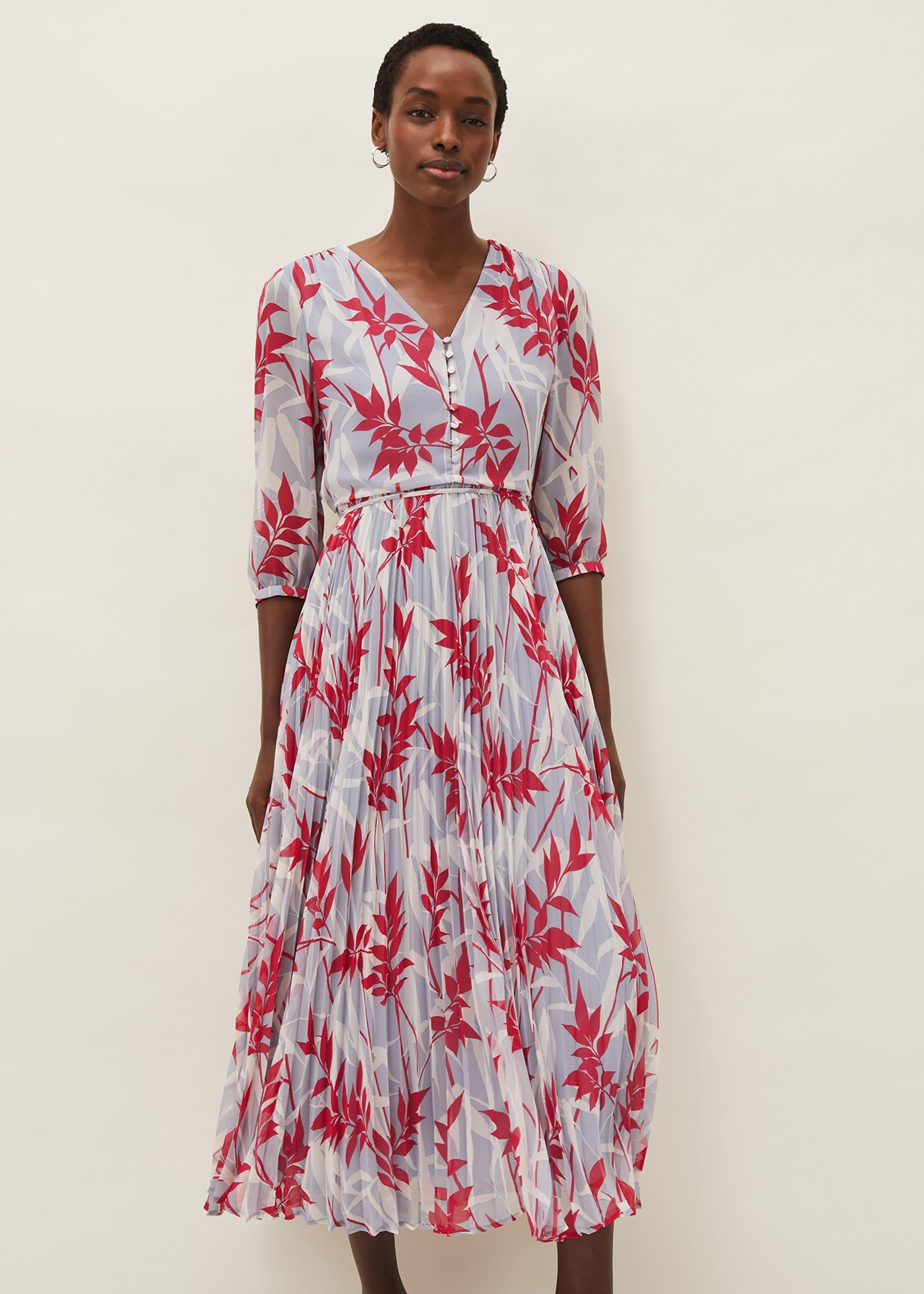 Ellen Palm Print Pleated Midaxi Dress