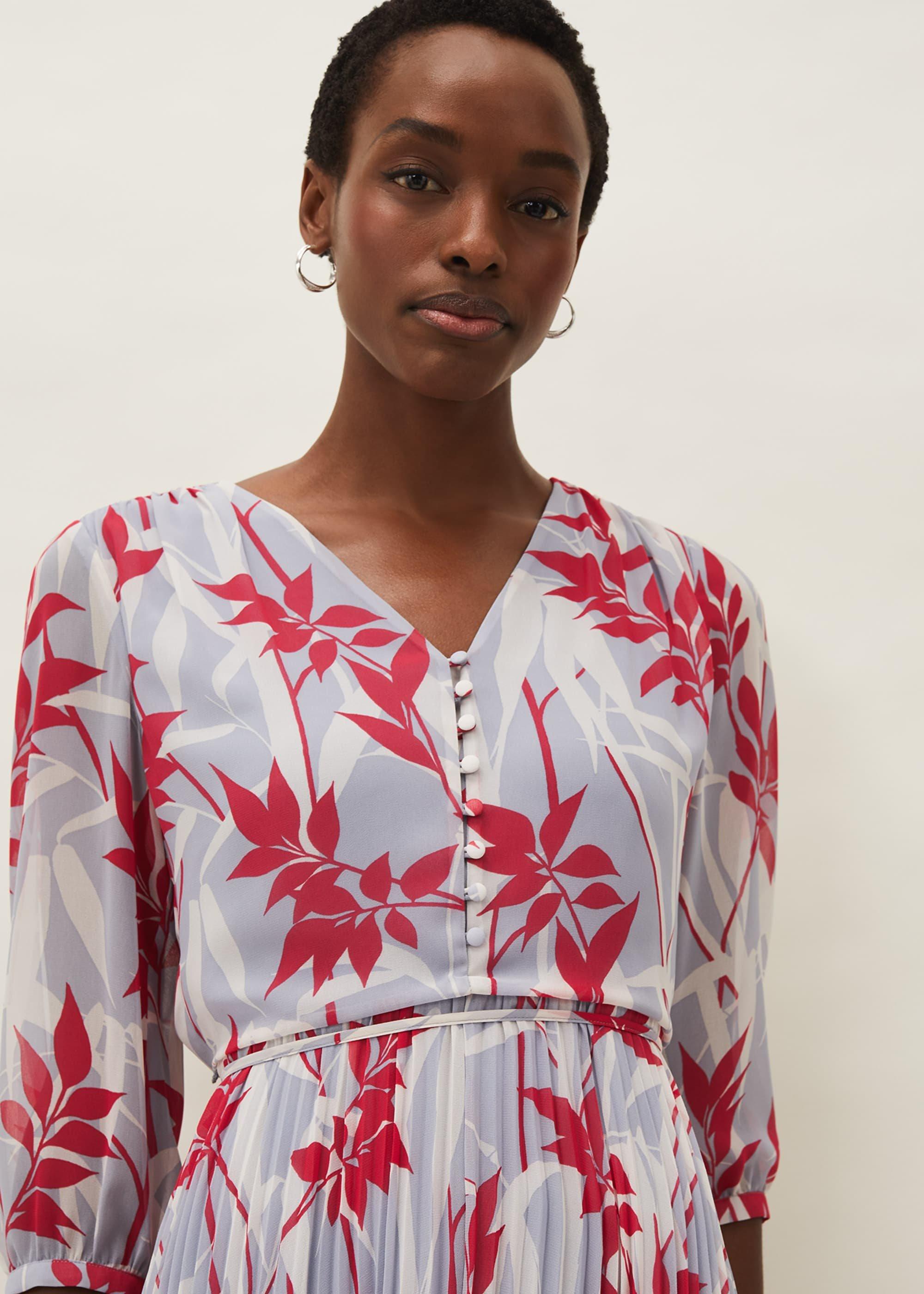 Ellen Palm Print Pleated Midaxi Dress