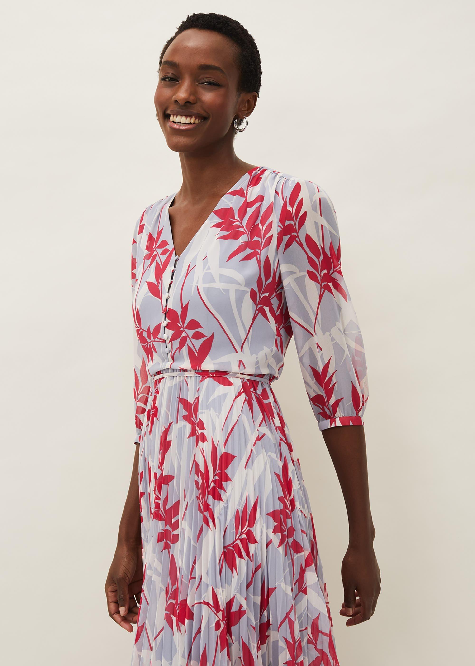 Ellen Palm Print Pleated Midaxi Dress