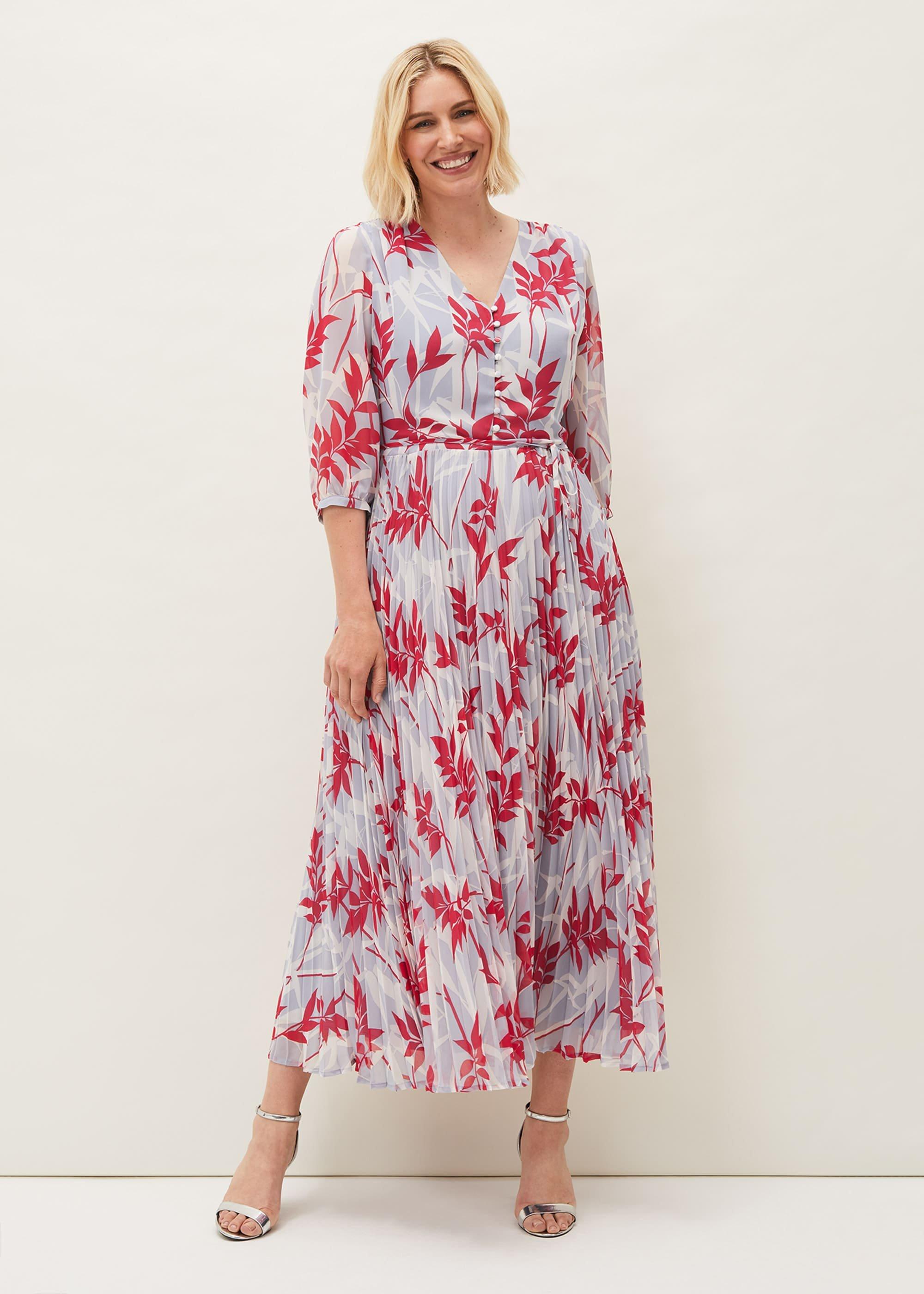 Ellen Palm Print Pleated Midaxi Dress