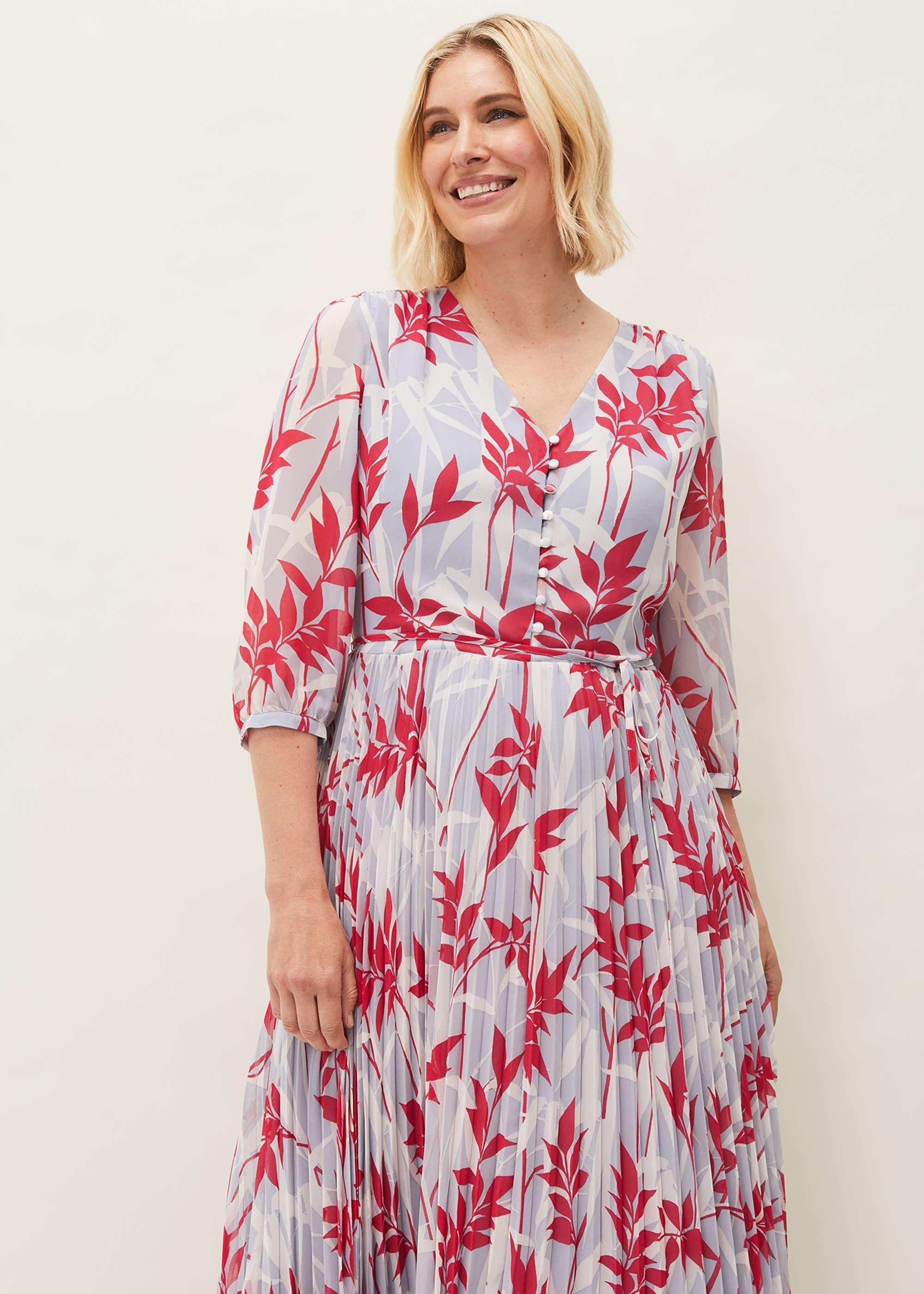 Ellen Palm Print Pleated Midaxi Dress