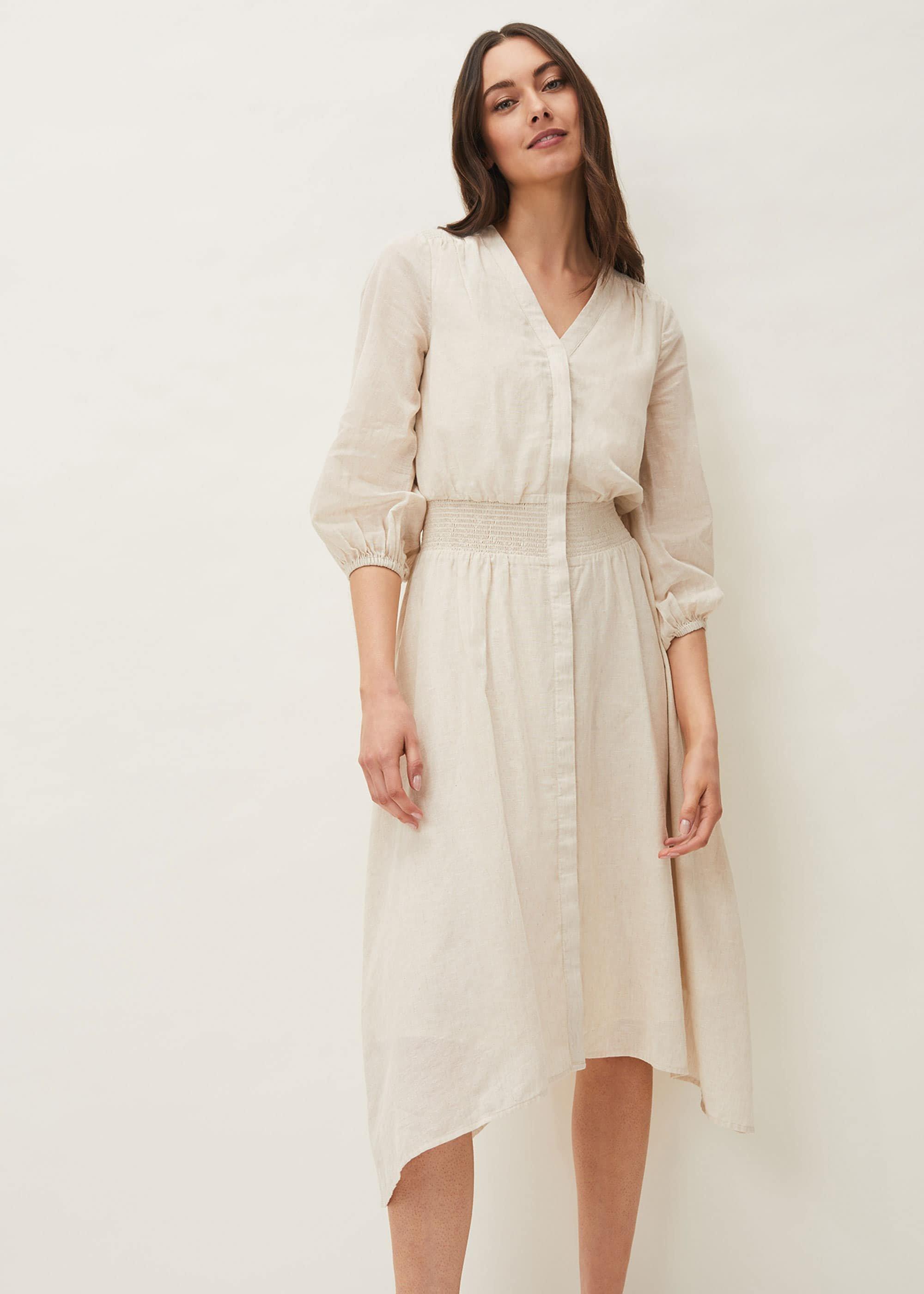 Elma Shirred Waist Puff Sleeve Midi Dress