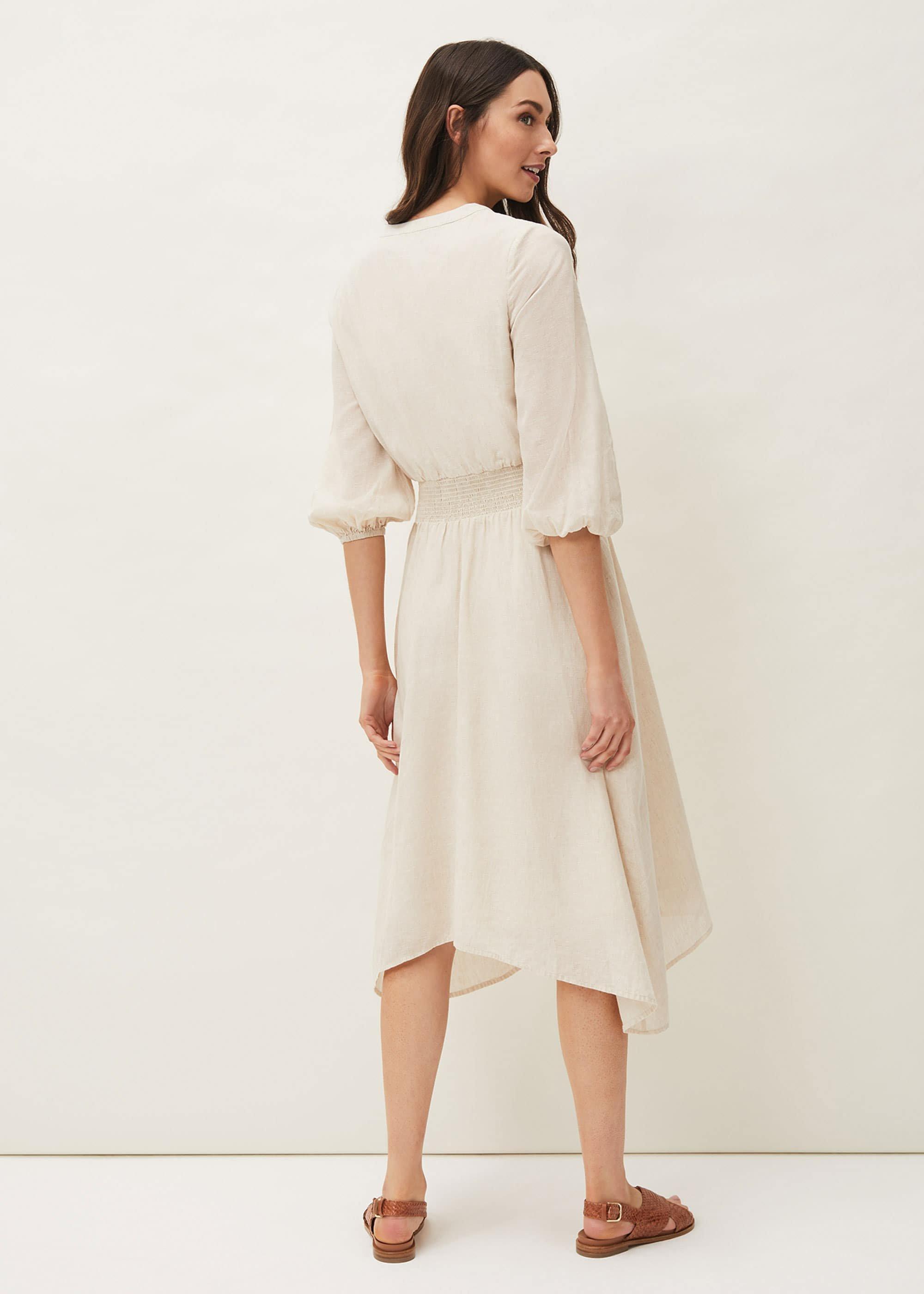 Elma Shirred Waist Puff Sleeve Midi Dress