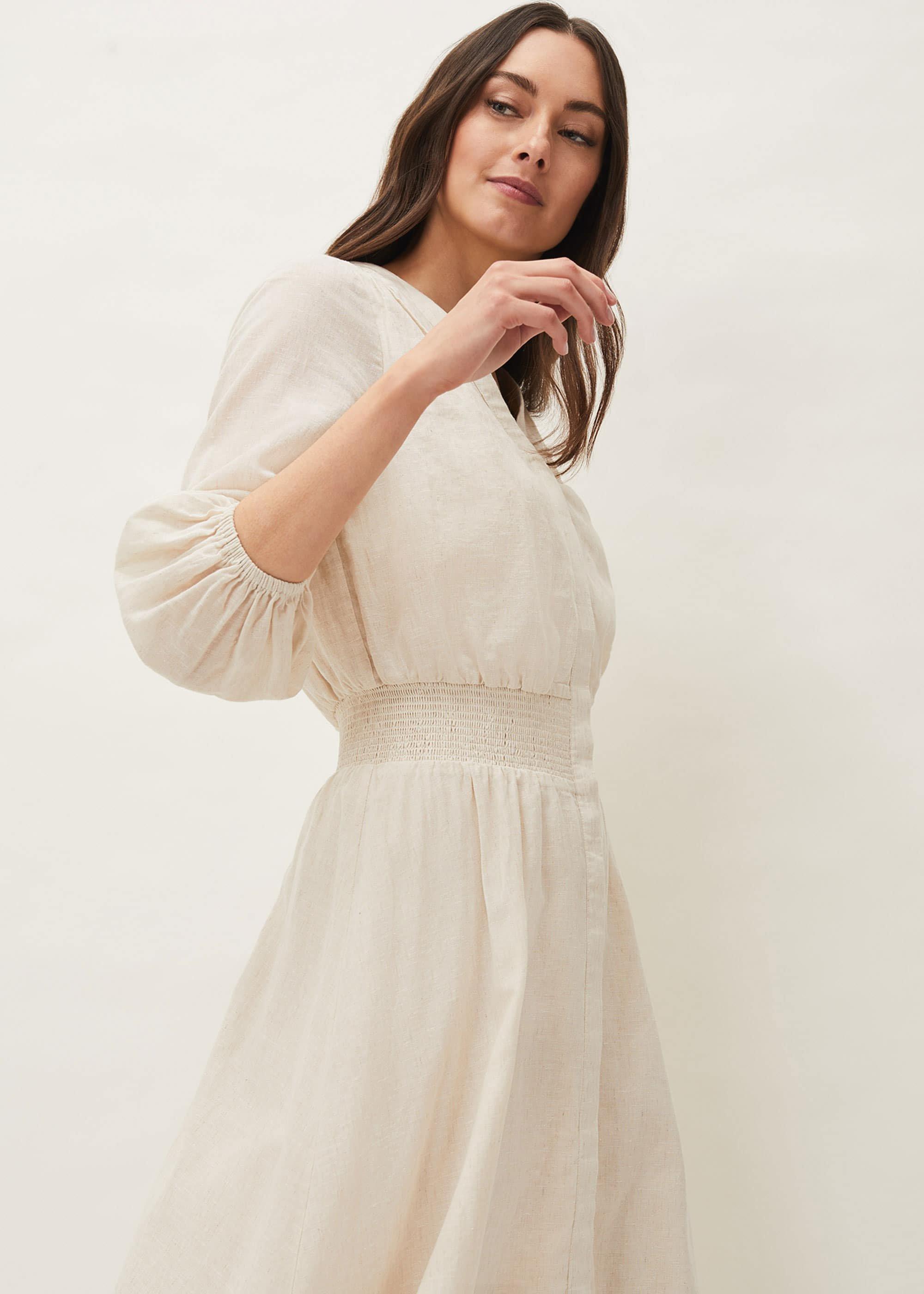 Elma Shirred Waist Puff Sleeve Midi Dress