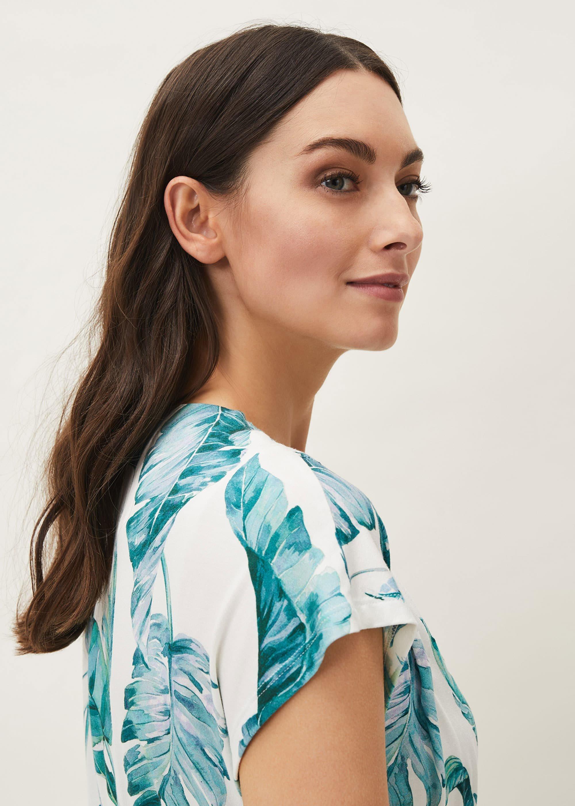 Palms Print Fitted Short Sleeved Jersey Dress