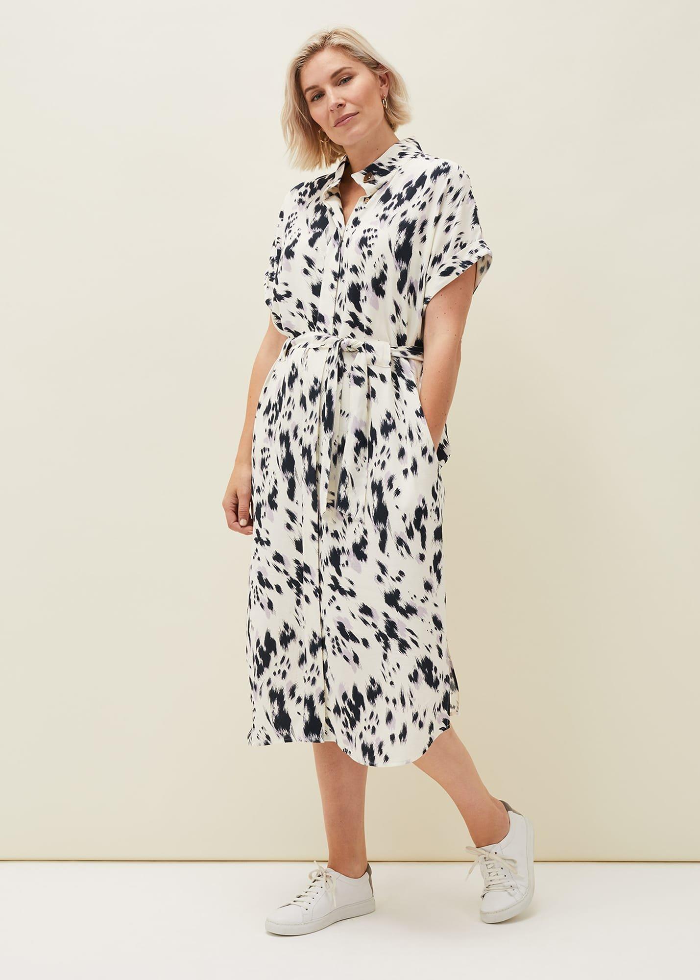 Tilda Abstract Print Tie Waist Shirt Dress