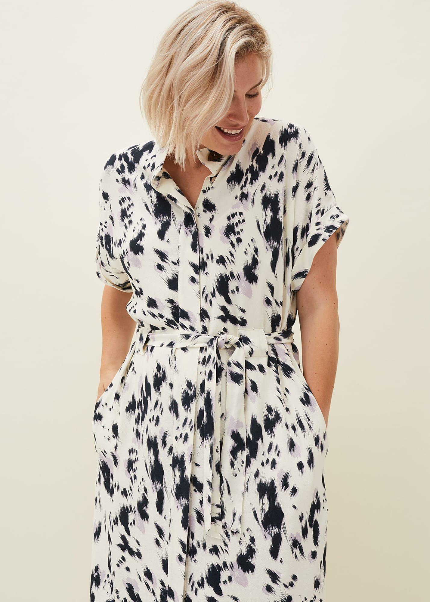Tilda Abstract Print Tie Waist Shirt Dress