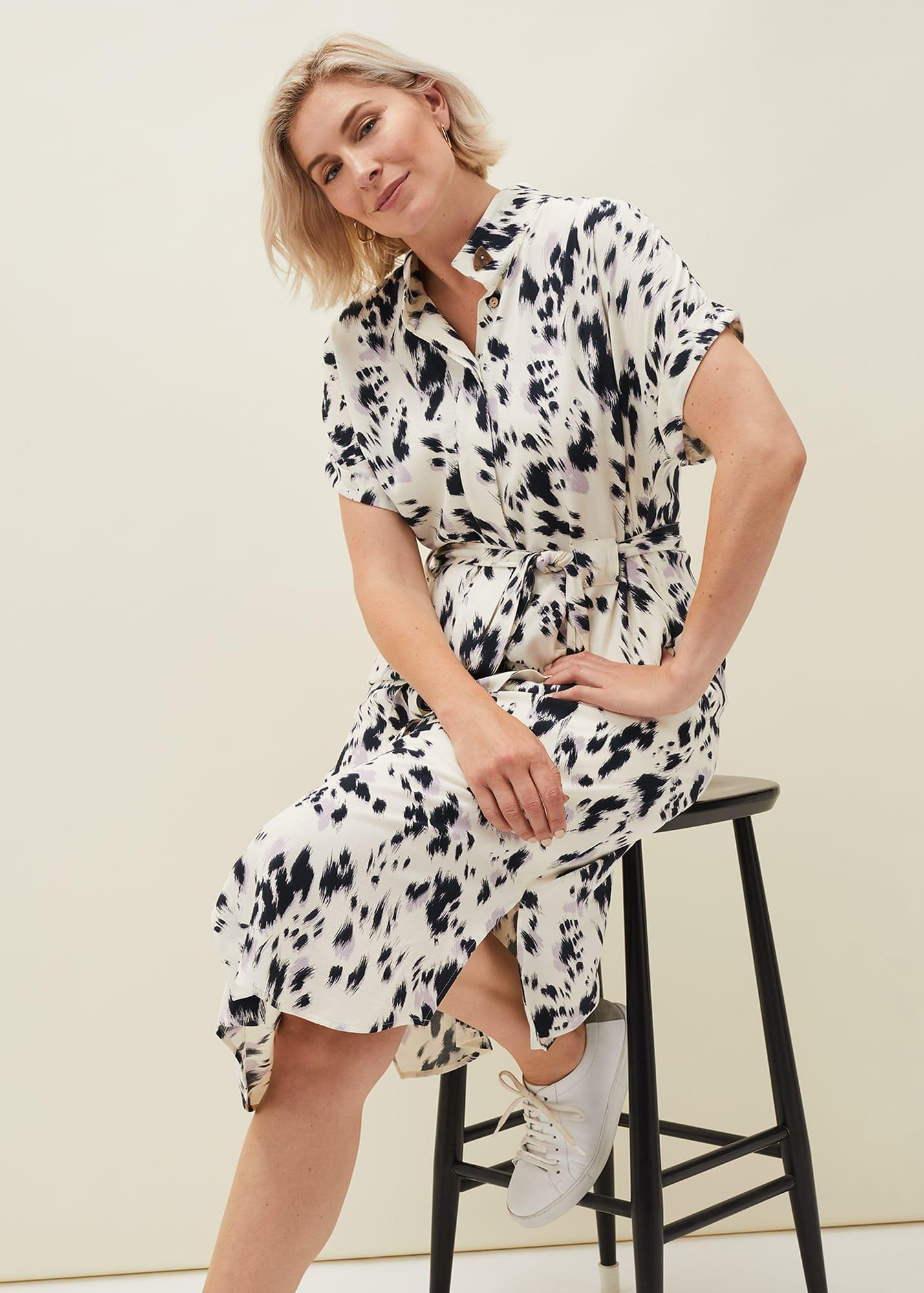 Tilda Abstract Print Tie Waist Shirt Dress