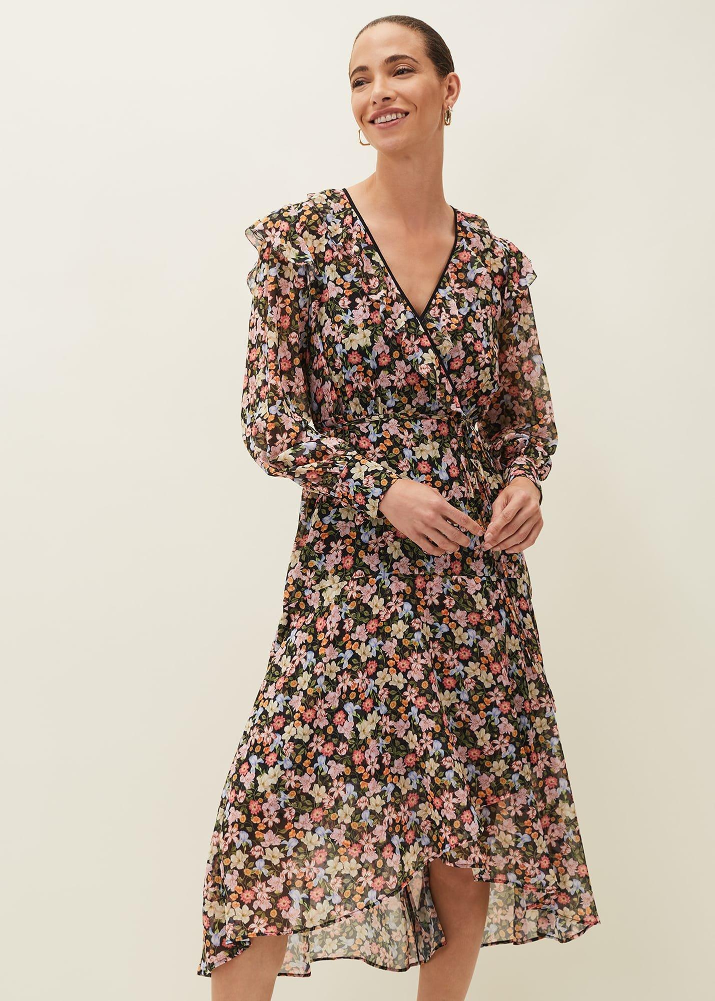 Sadie Floral Chiffon V-Neck Midi Dress