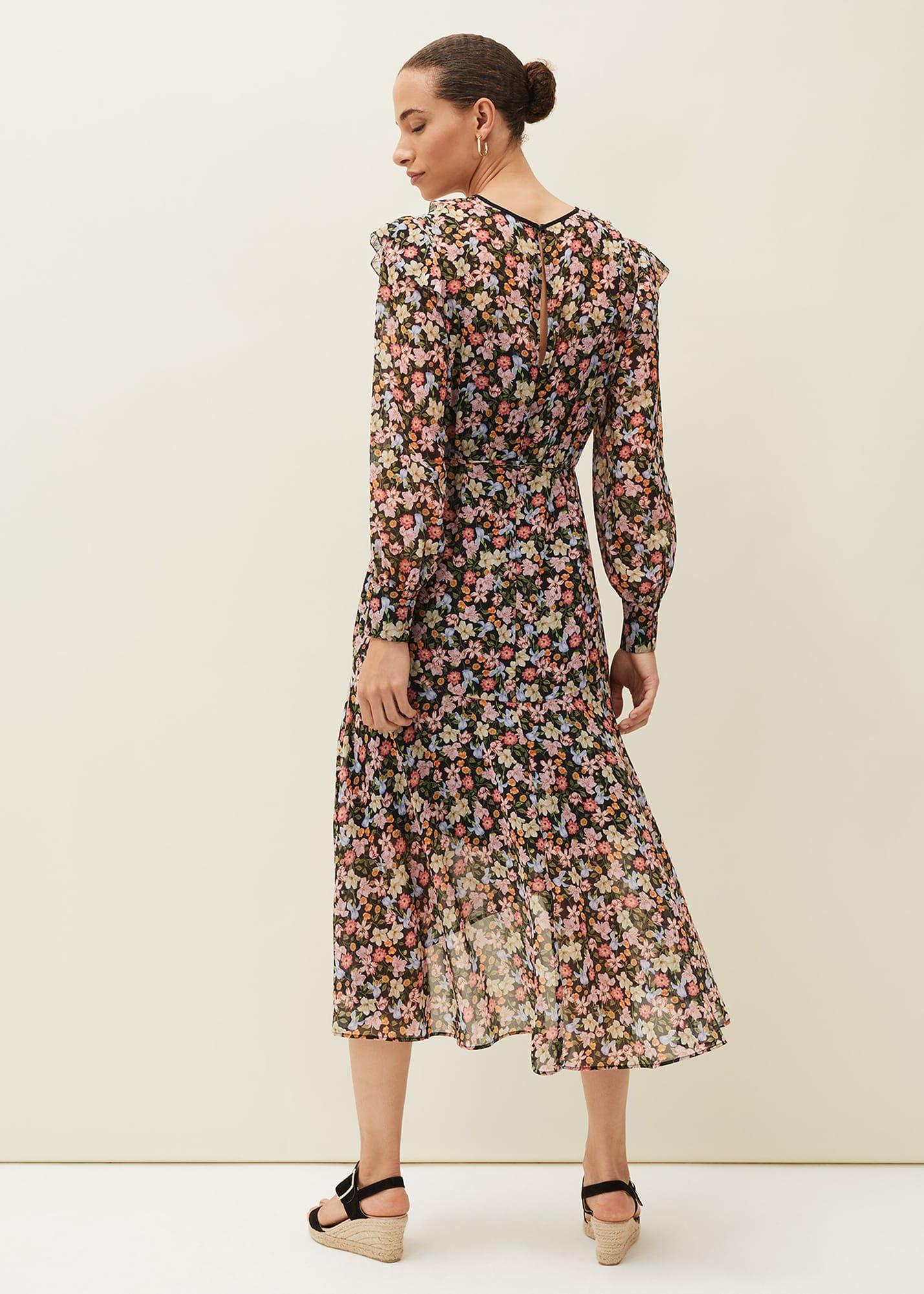 Sadie Floral Chiffon V-Neck Midi Dress