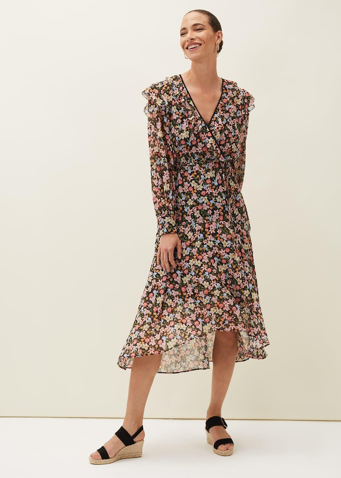 Sadie Floral Chiffon V-Neck Midi Dress