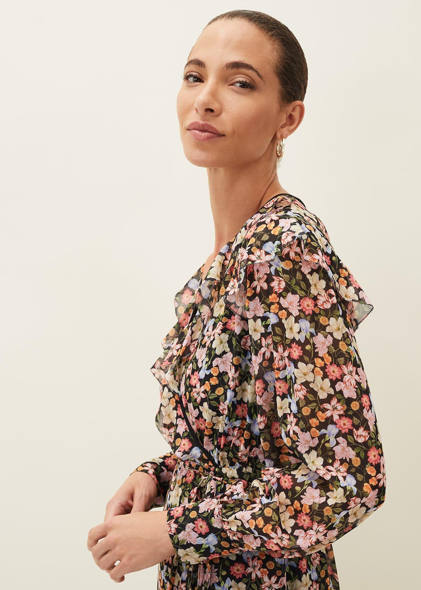 Sadie Floral Chiffon V-Neck Midi Dress