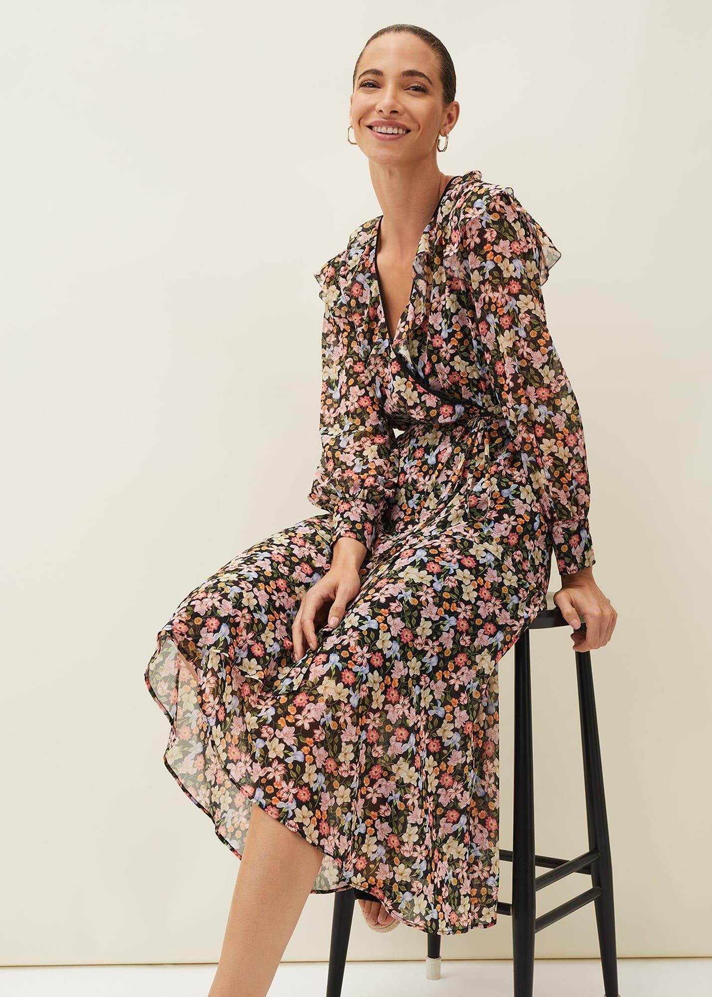 Sadie Floral Chiffon V-Neck Midi Dress