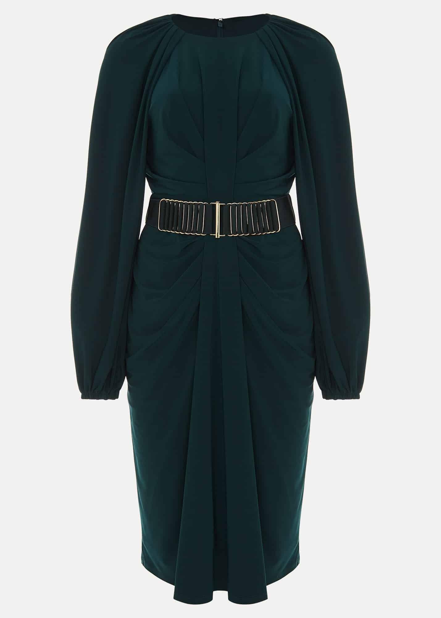 Mya Ruched Belted Jersey Dress