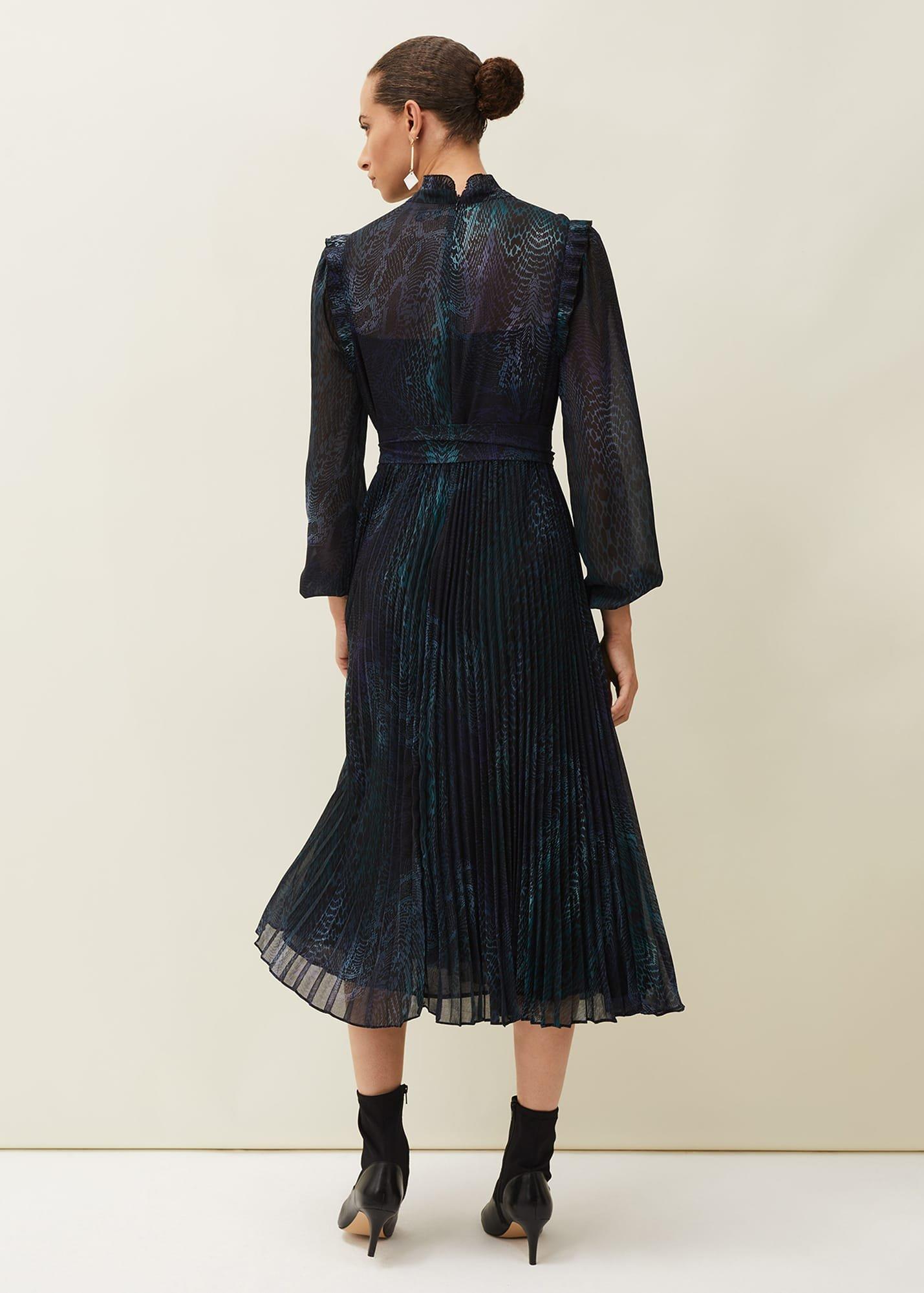 Camina Snake Print Pleated Dress