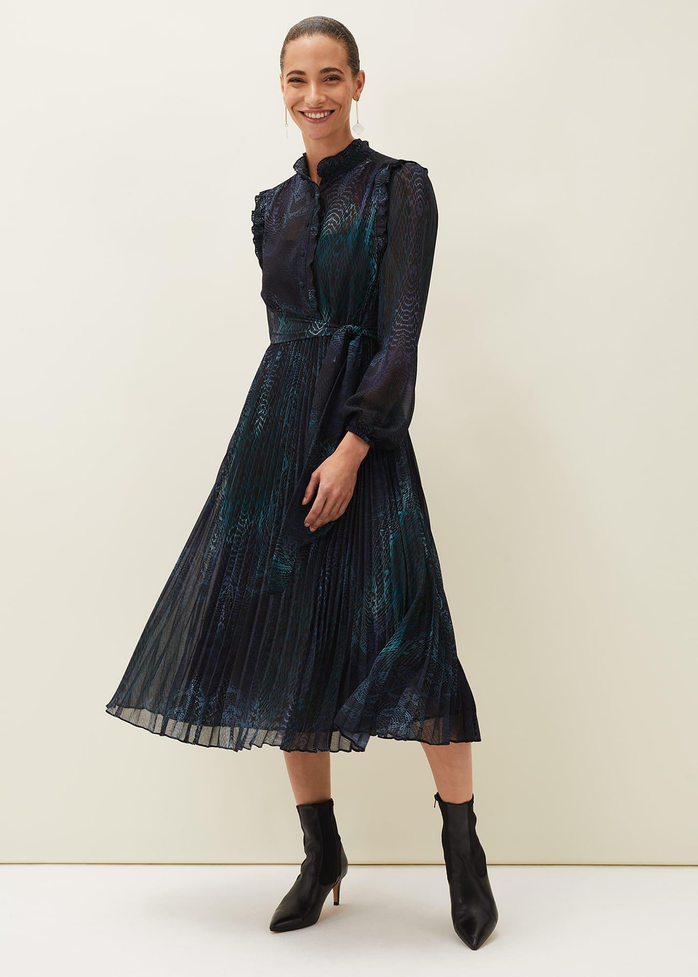 Camina Snake Print Pleated Dress