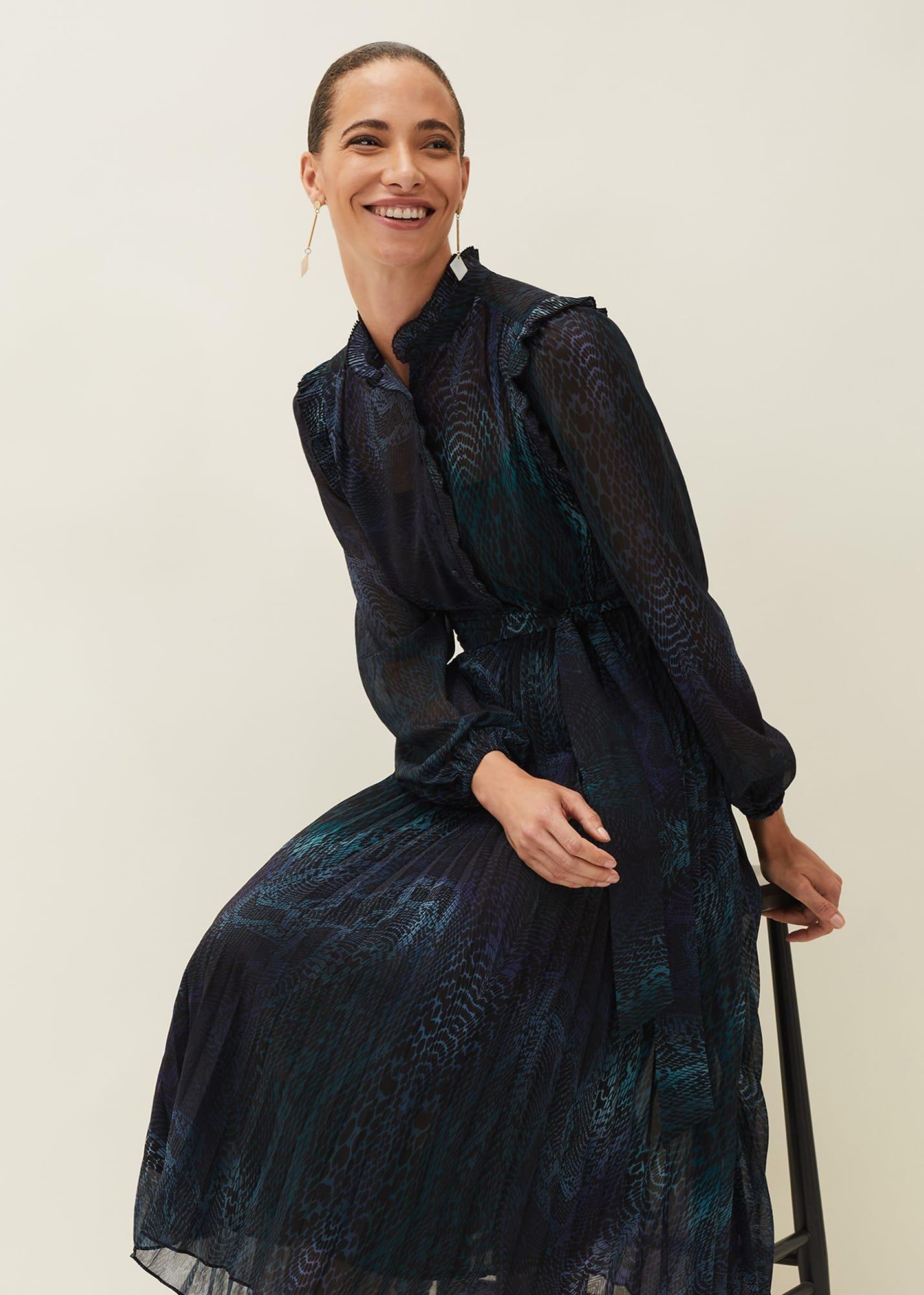 Camina Snake Print Pleated Dress