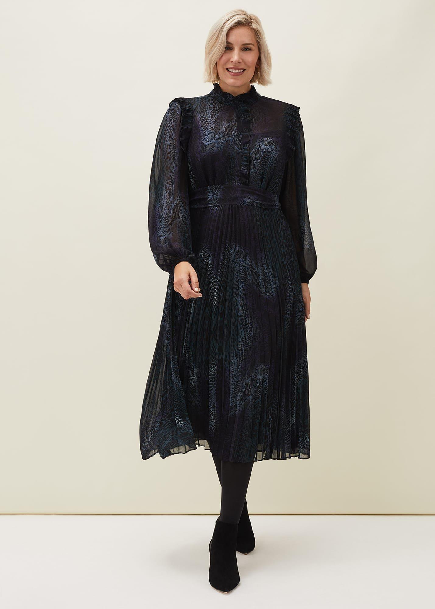 Camina Snake Print Pleated Dress