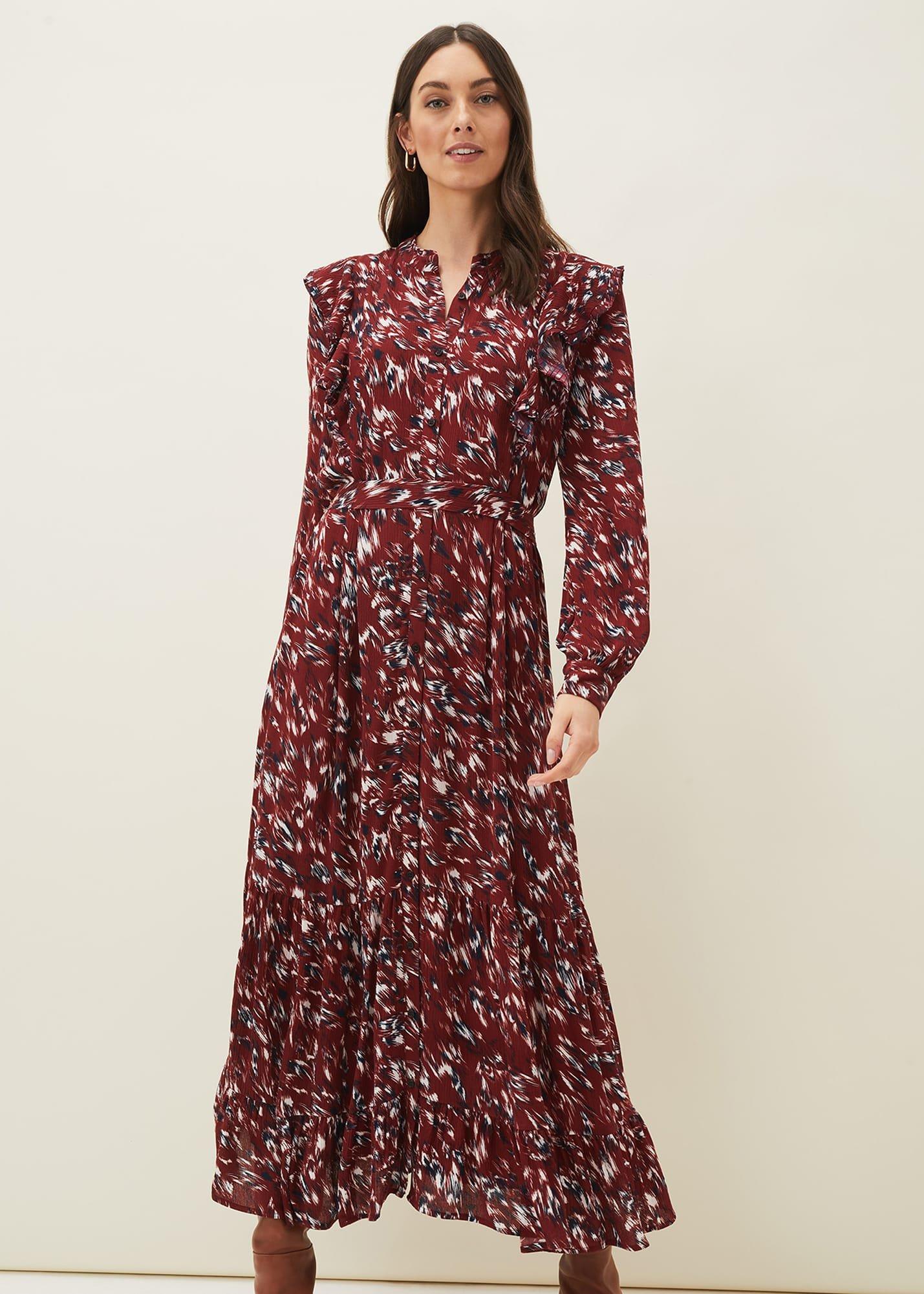 Helen Abstract Feather Print Midaxi Dress
