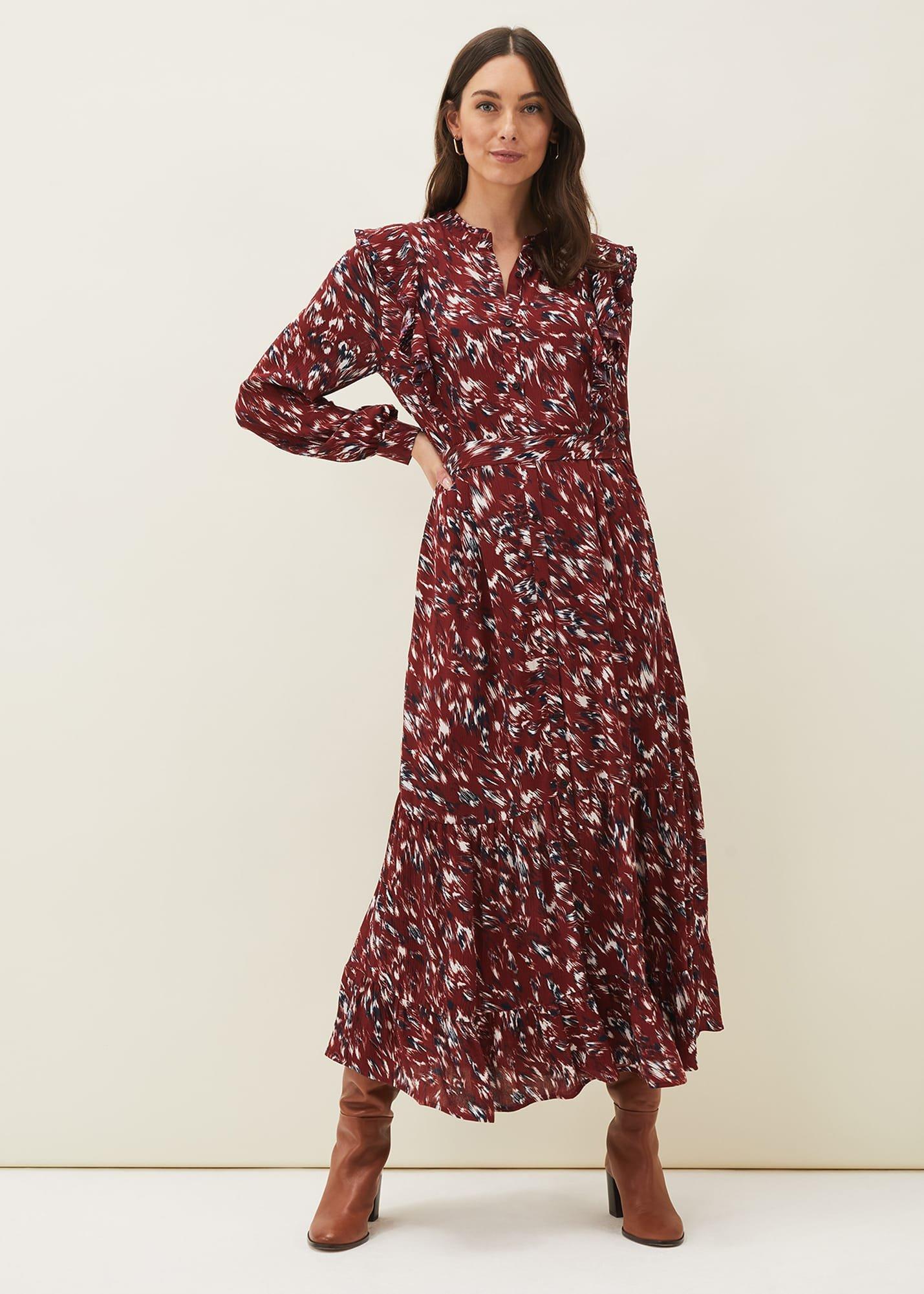 Helen Abstract Feather Print Midaxi Dress
