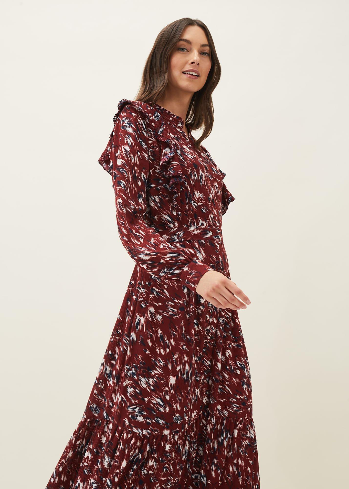 Helen Abstract Feather Print Midaxi Dress