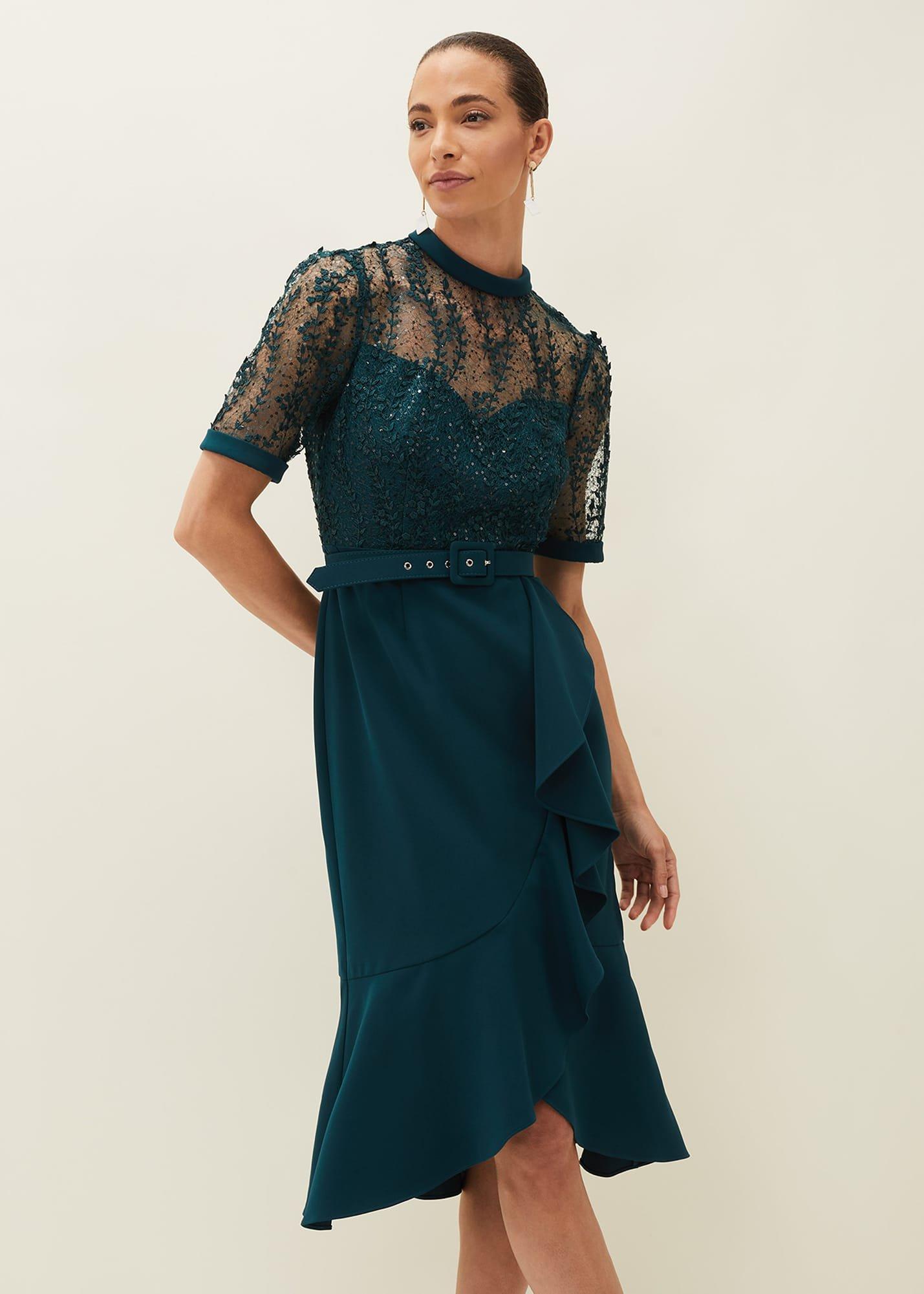 Alesia Lace Bodice Belted Dress