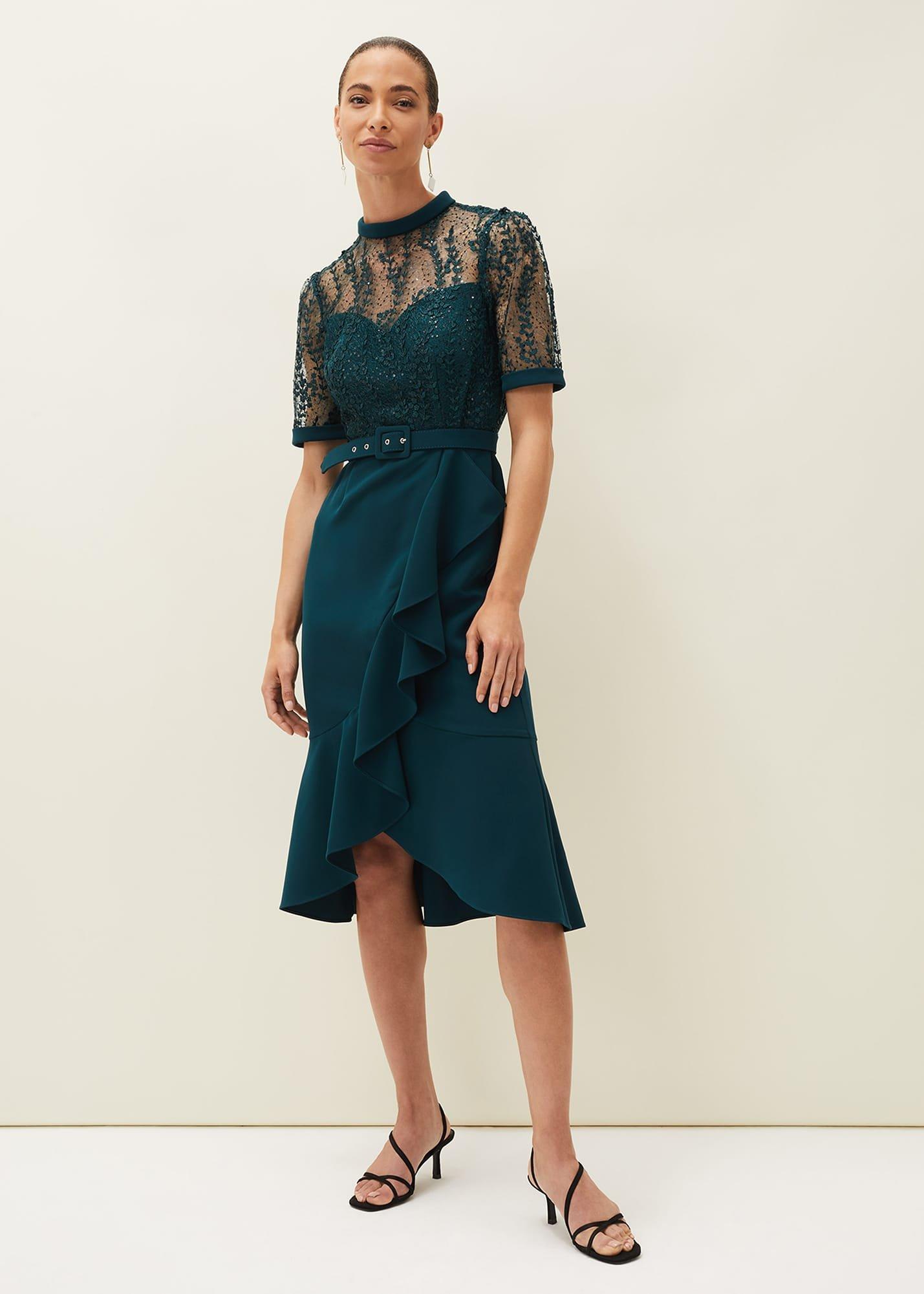 Alesia Lace Bodice Belted Dress