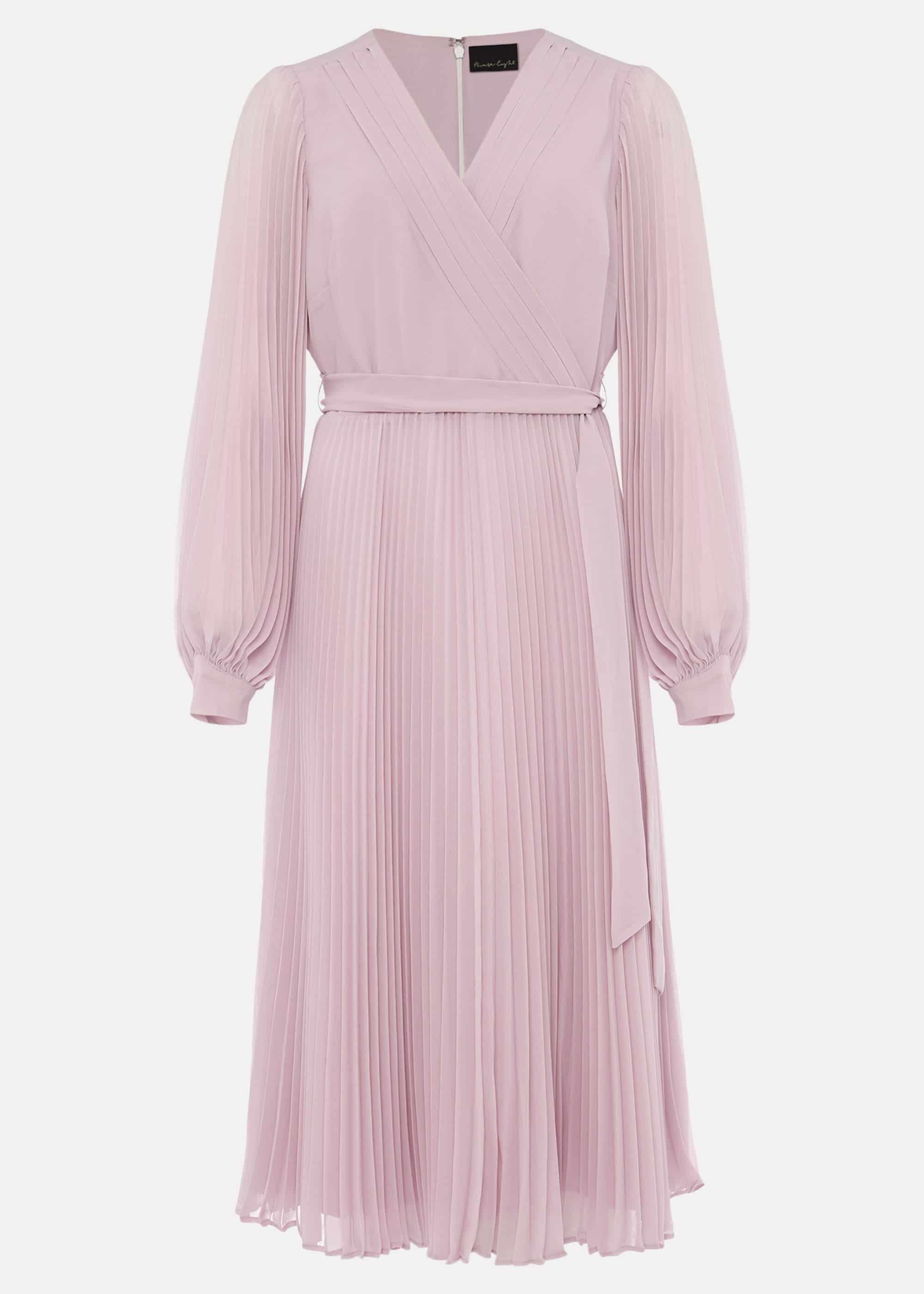 Elsa Pleated Long Sleeved V-Neck Midi Dress