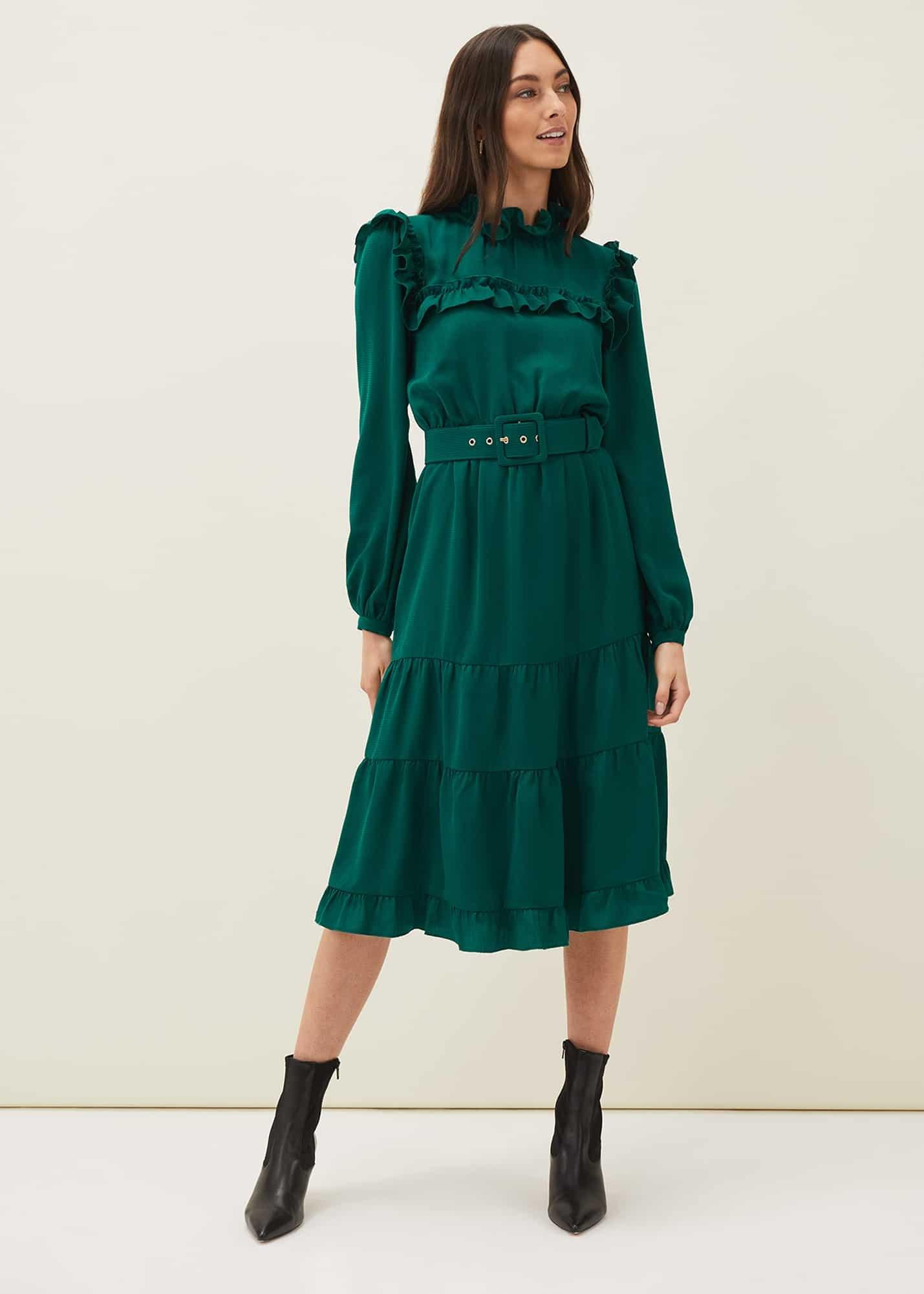 Olive Frill Tiered Dress