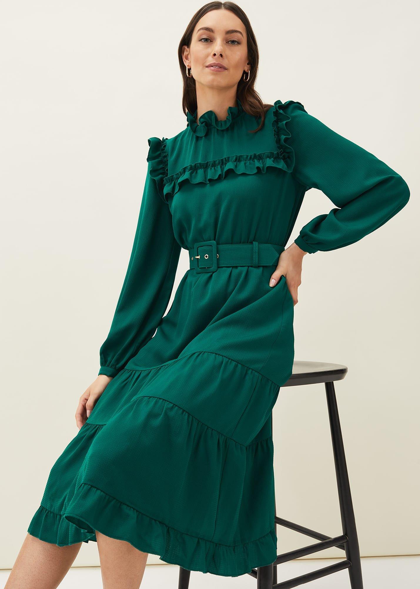 Olive Frill Tiered Dress
