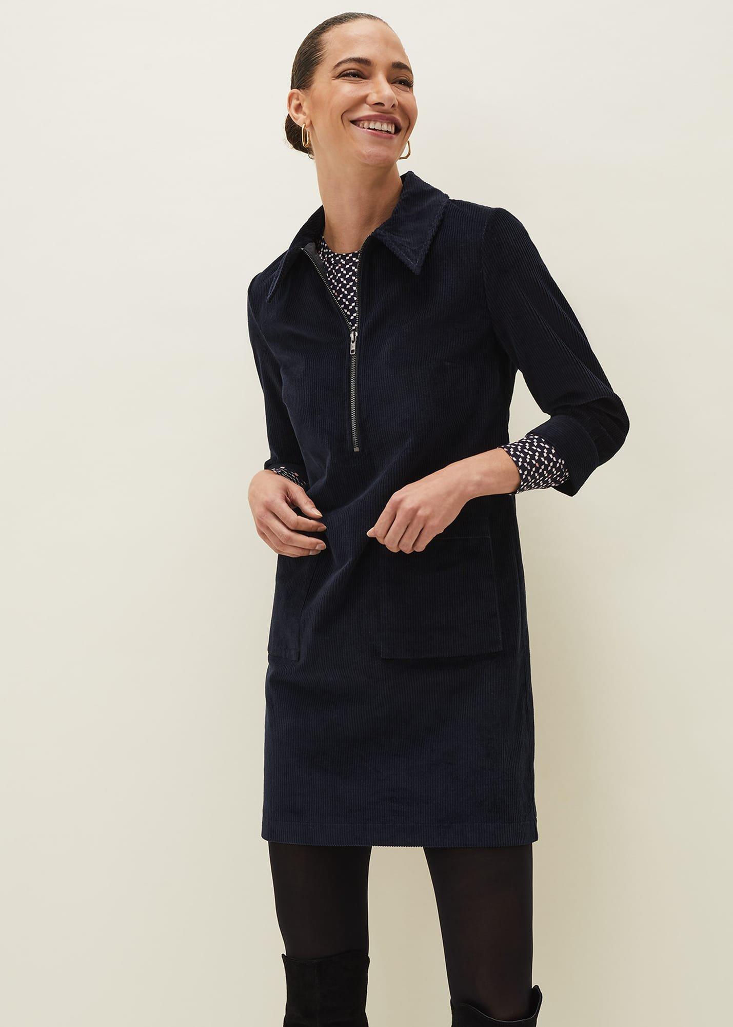 Kirsty Corduroy Zip Front Dress