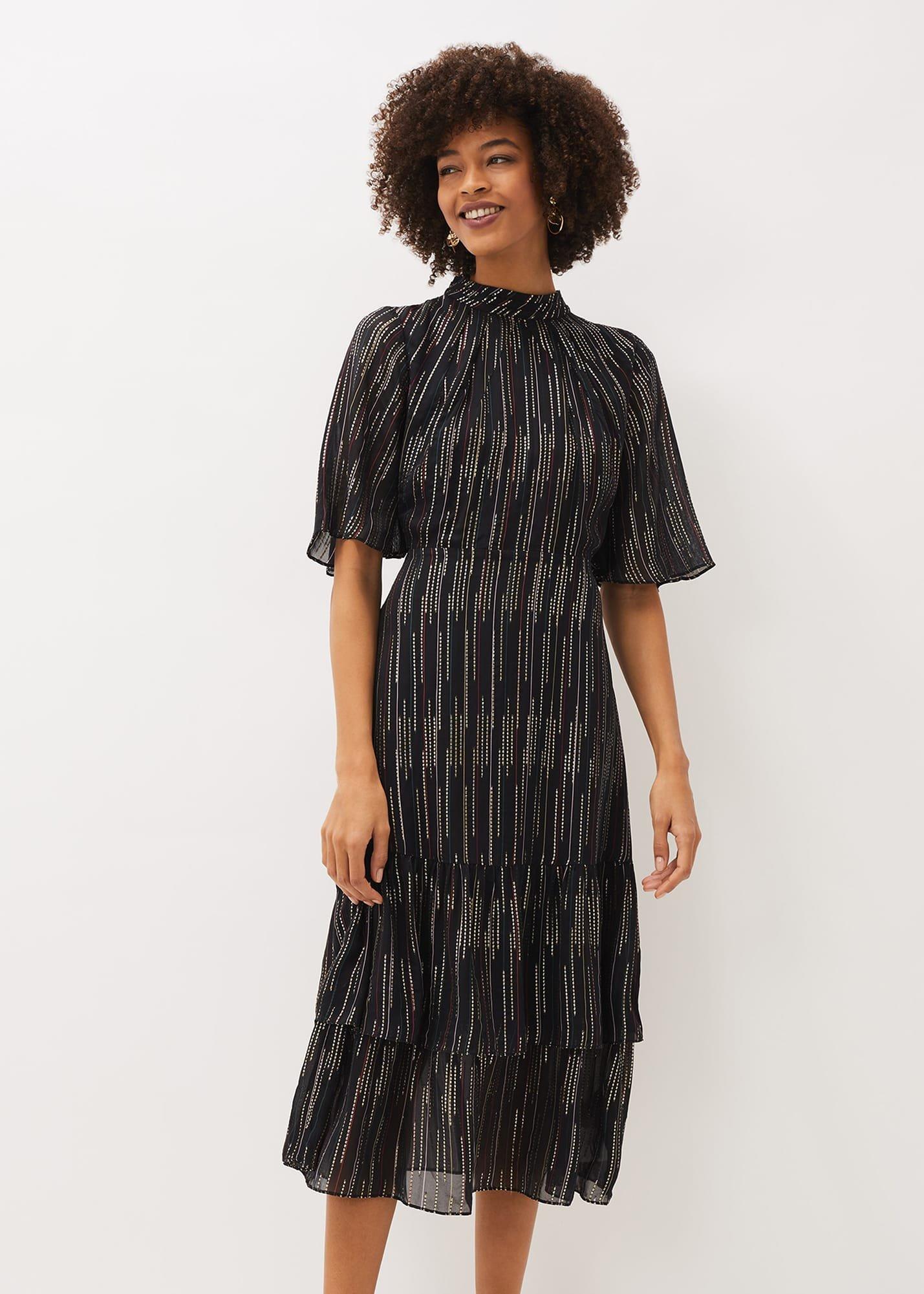 Holly Metallic Tiered Midi Dress