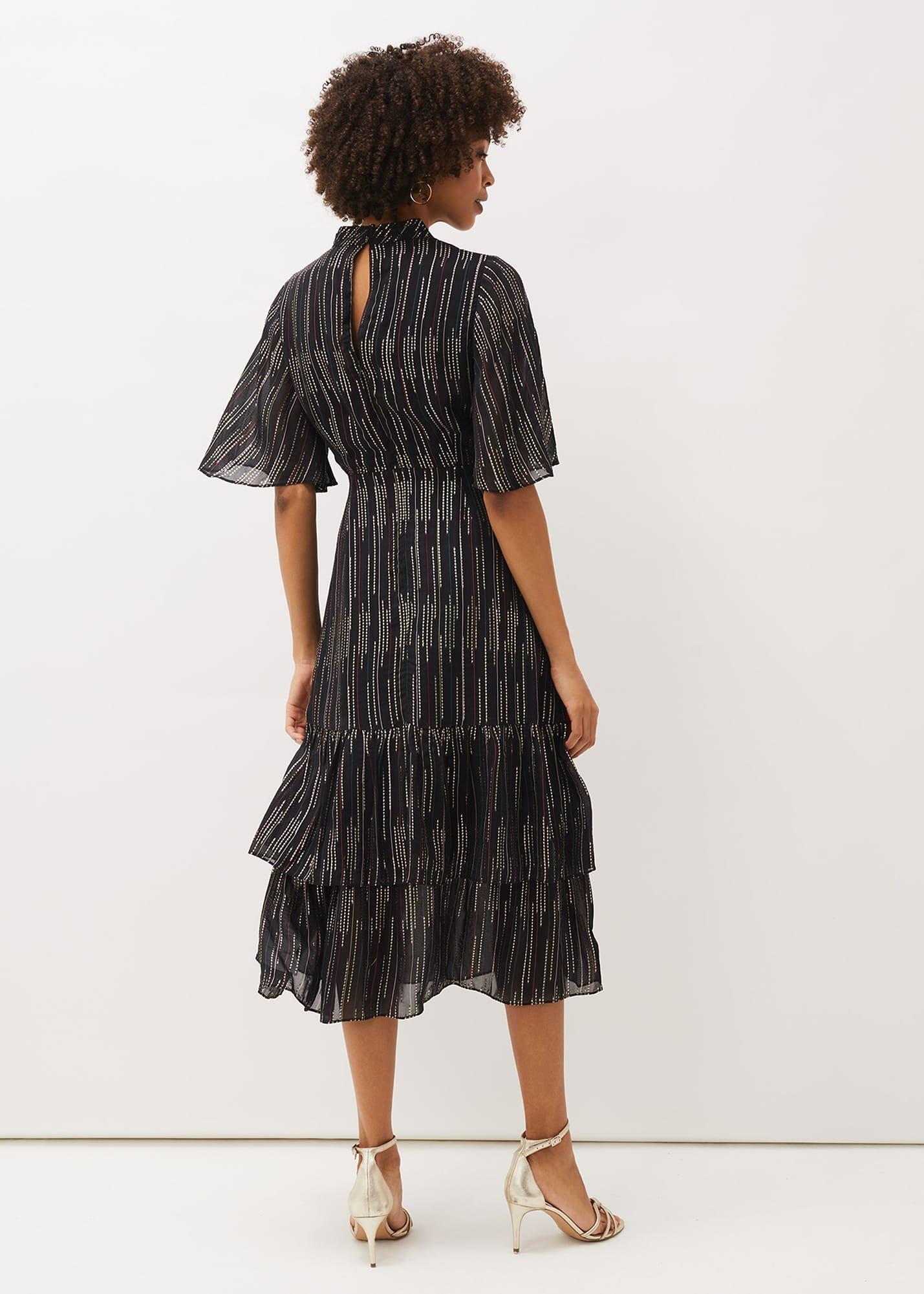 Holly Metallic Tiered Midi Dress