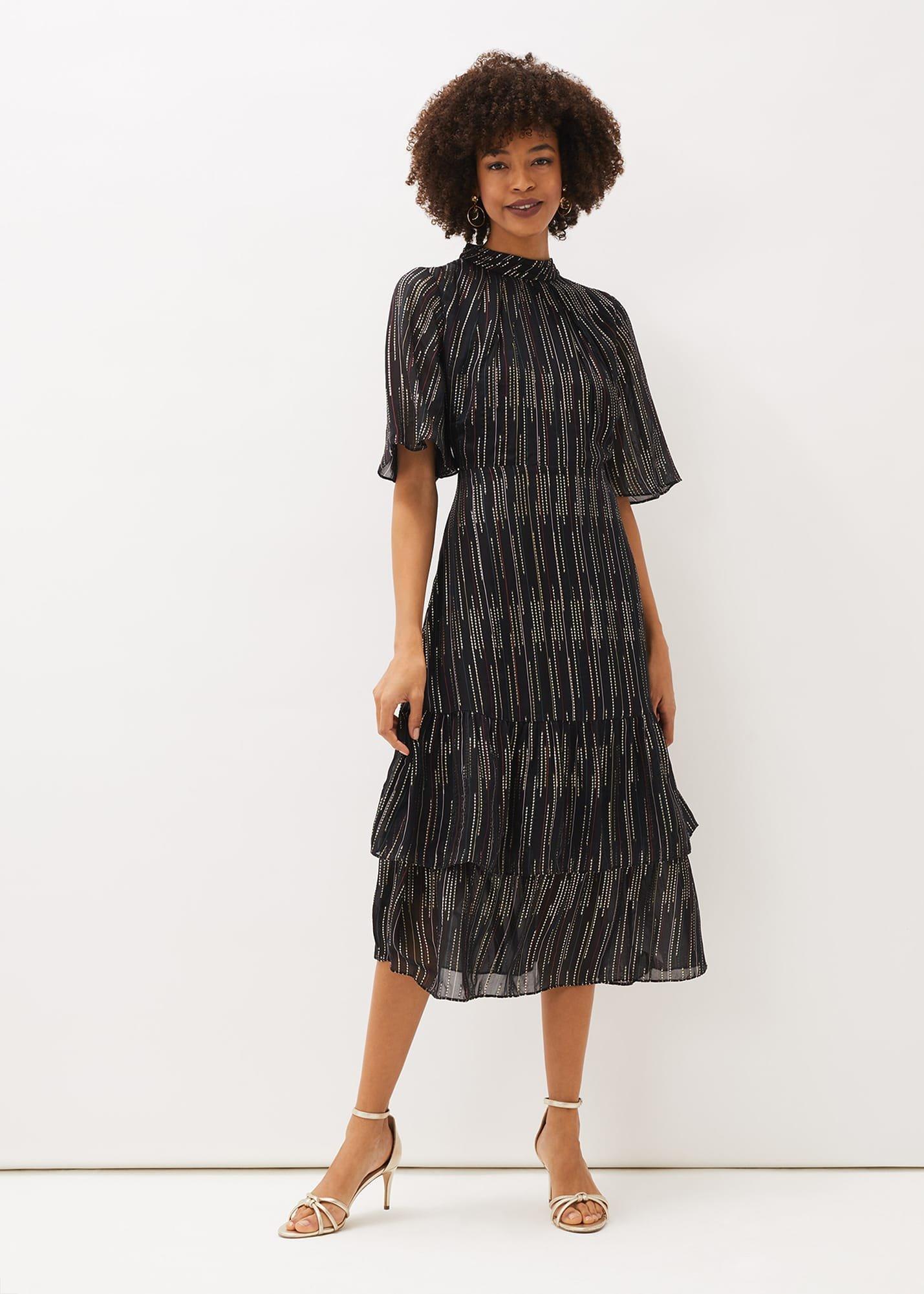 Holly Metallic Tiered Midi Dress