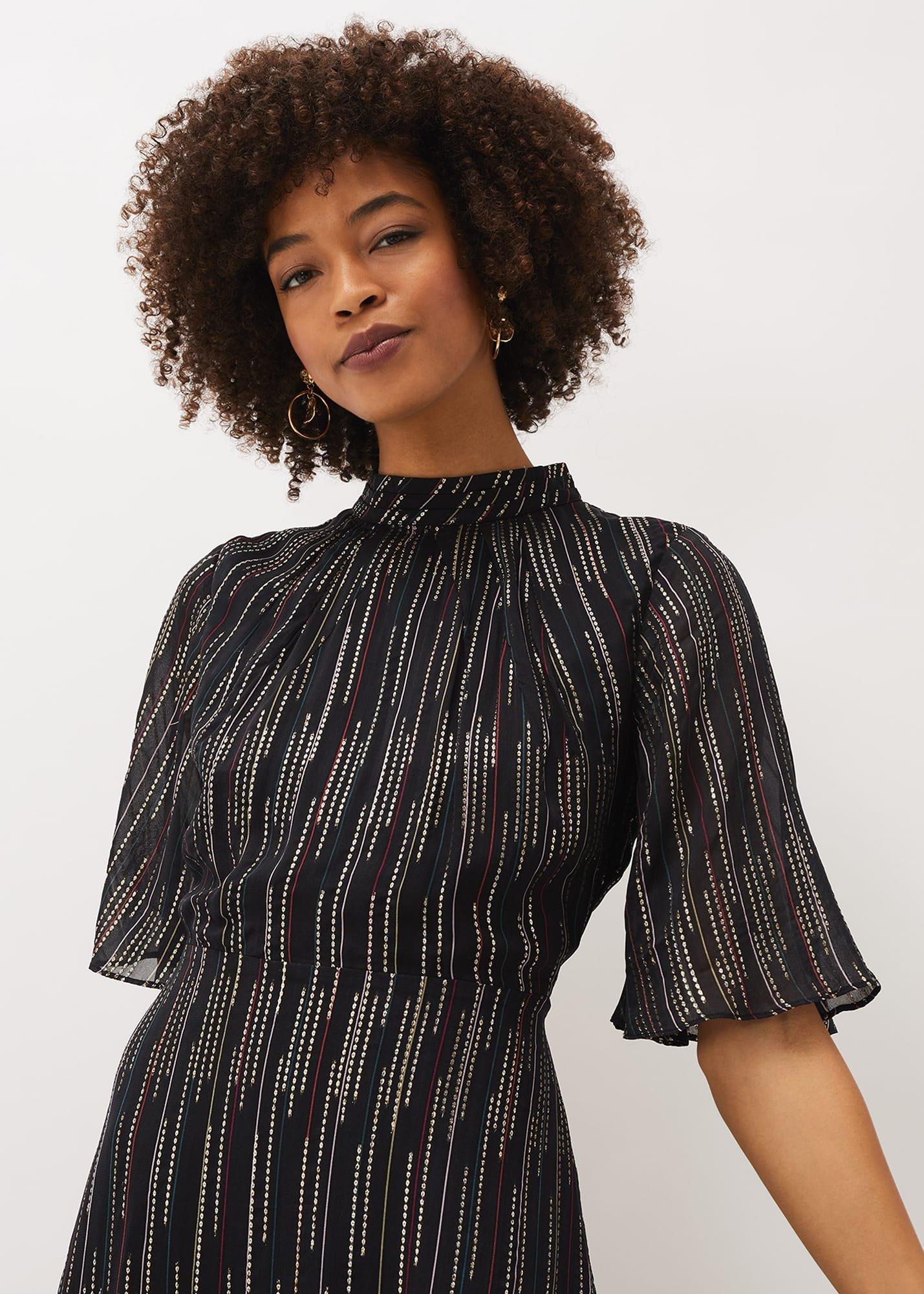 Holly Metallic Tiered Midi Dress