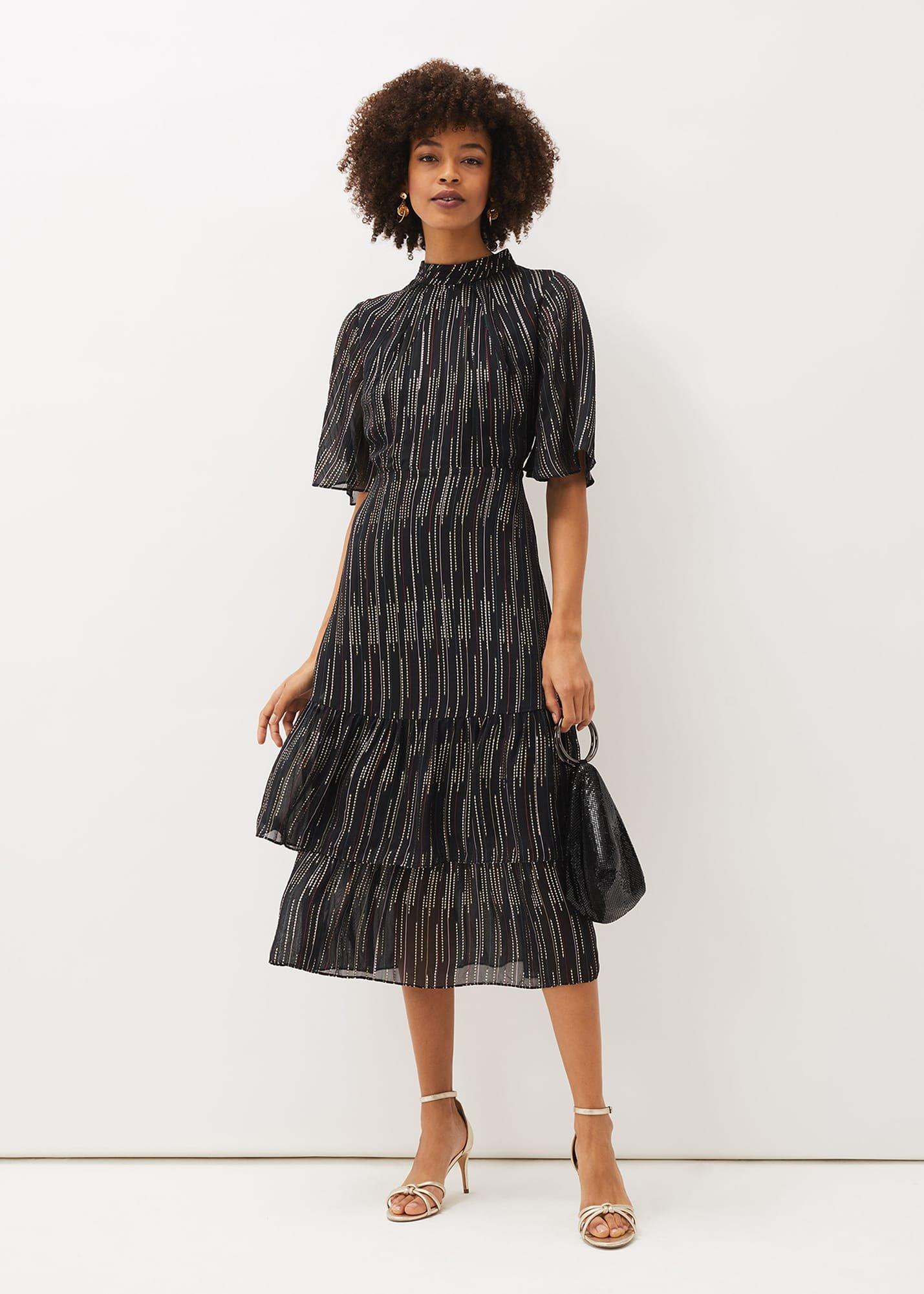 Holly Metallic Tiered Midi Dress